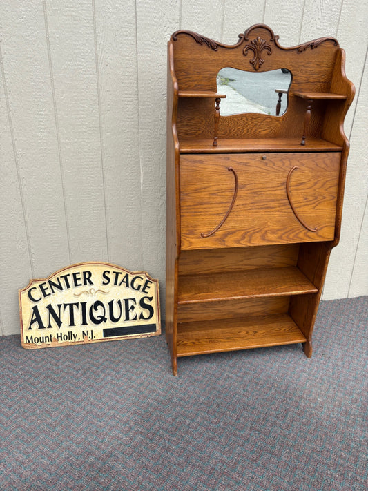 67826 Antique Oak Larkin Desk with Mirror and Shelving, Early 1900s