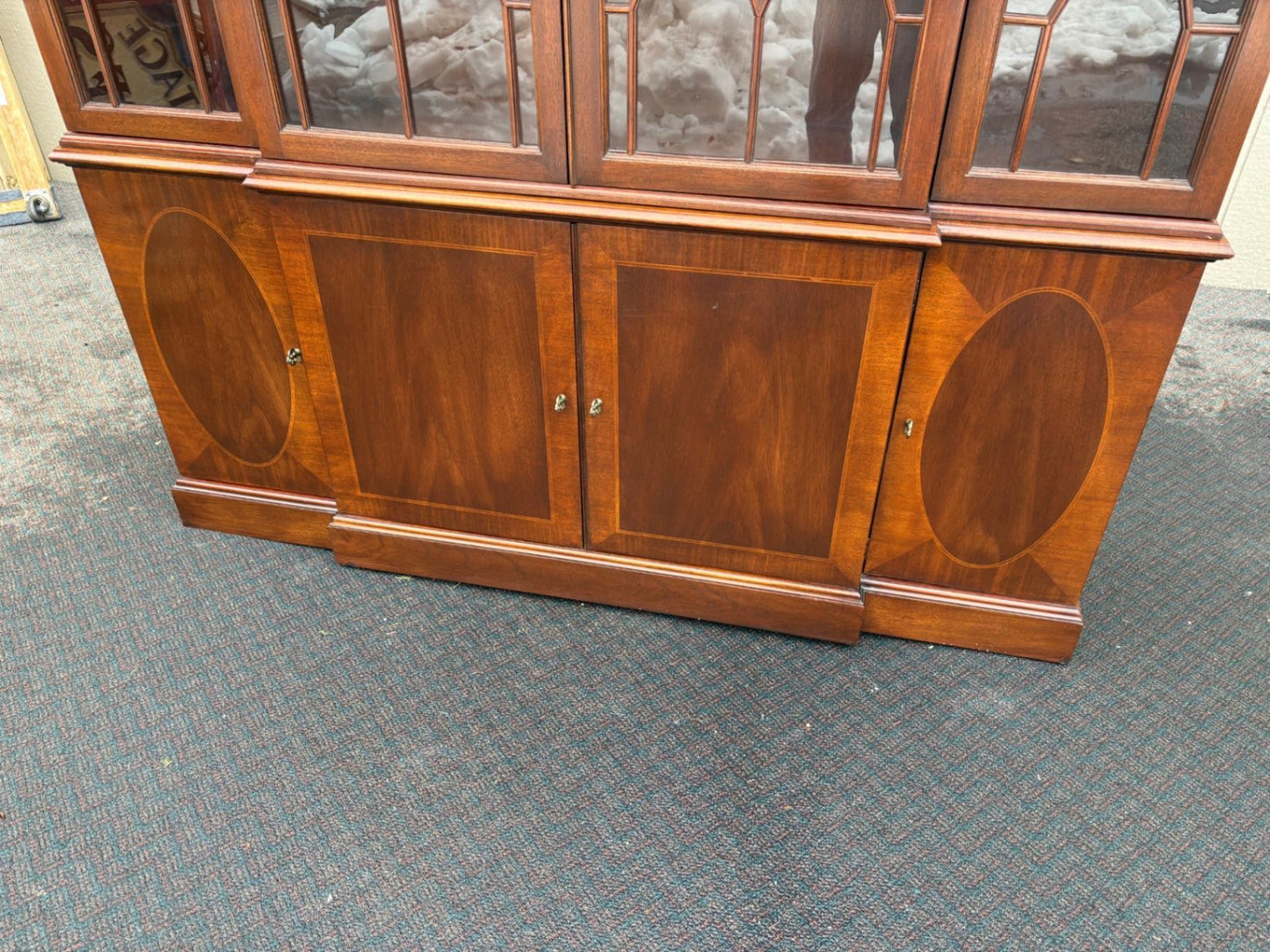 Baker Mahogany Breakfront China Cabinet with Glass Doors