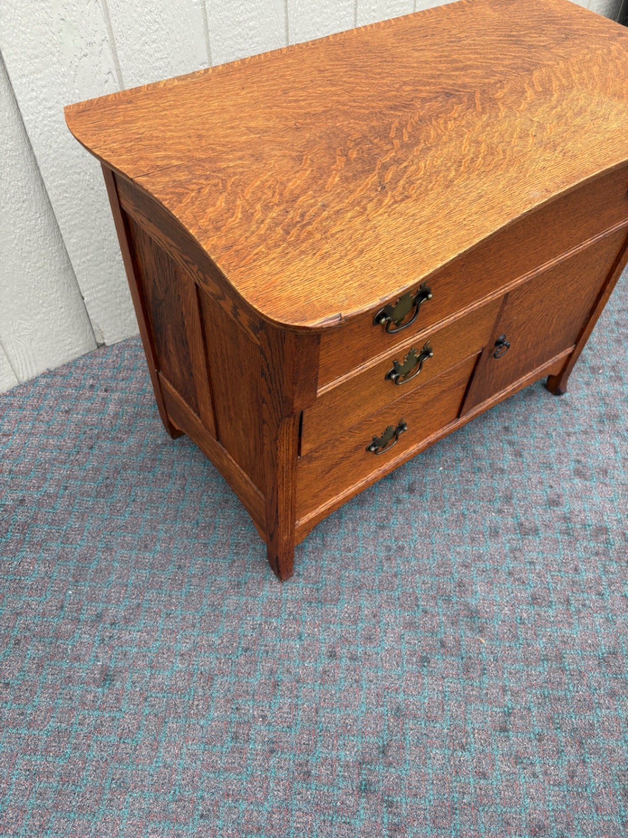 68017 Antique Oak Washstand with Drawers and Cabinet, Early 20th Century