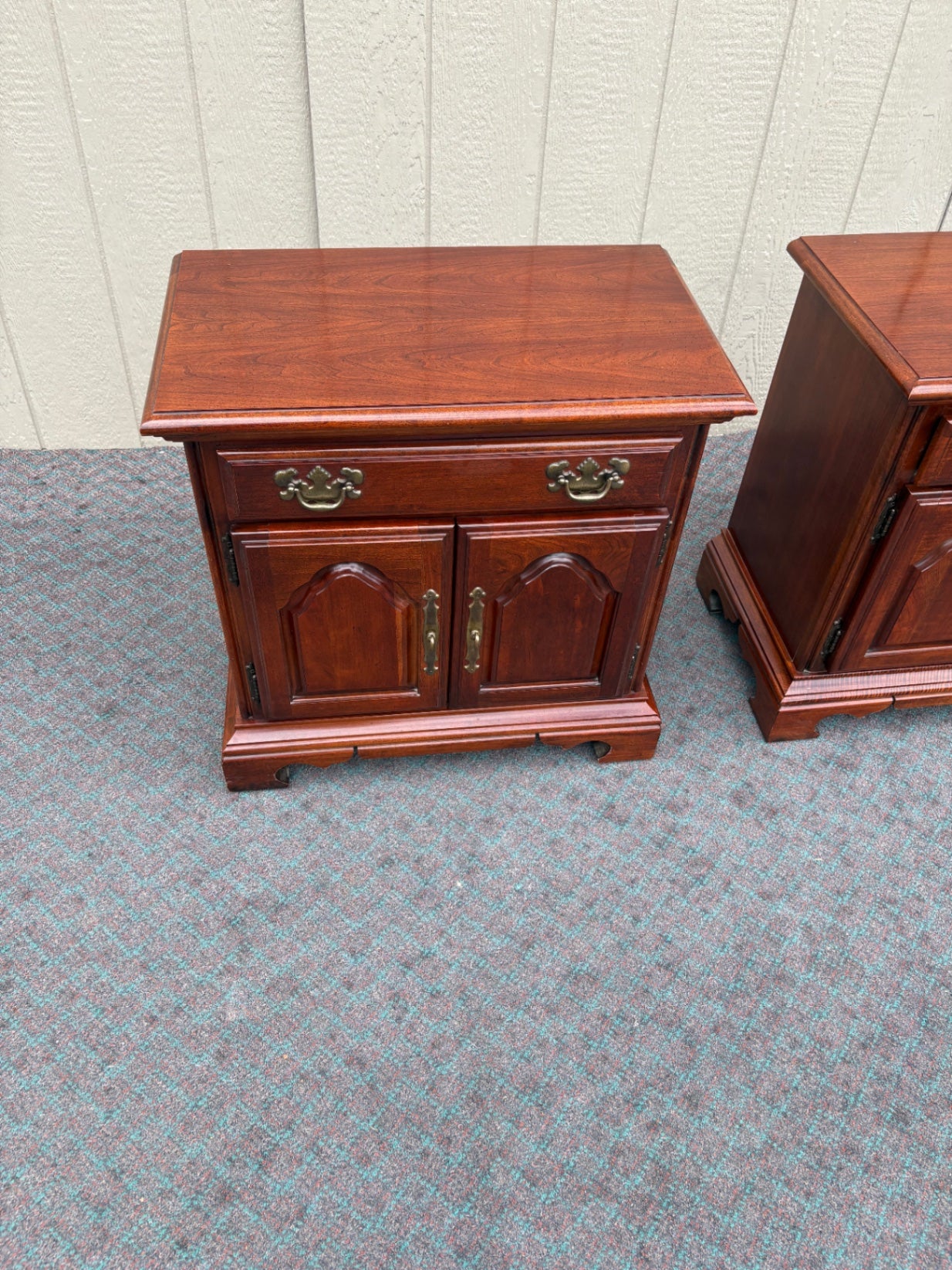 Pair of American Drew Cherry Nightstands with Brass Hardware