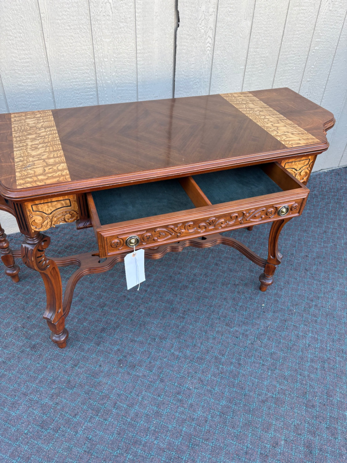 Flip Top Console Game Table with Carved Details