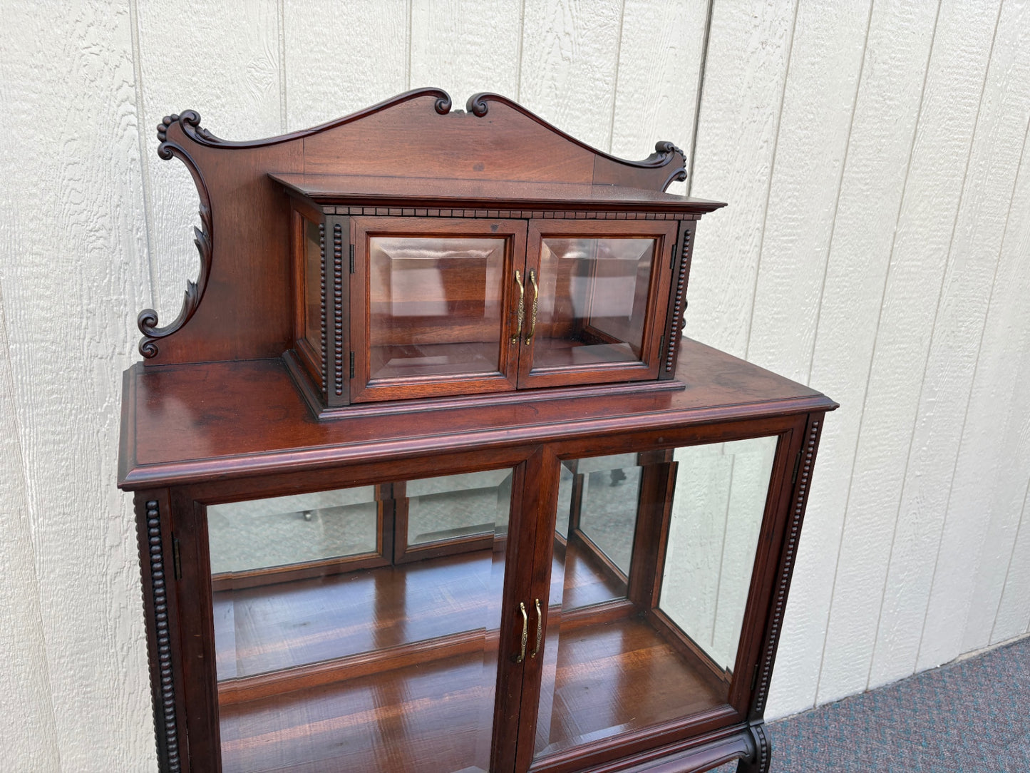 67820 Antique Mahogany Curio Cabinet with Glass Doors and Shelves