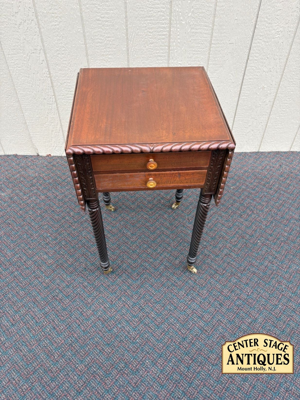 67542 Antique Mahogany Drop Leaf Side Table with Rope Twist Legs