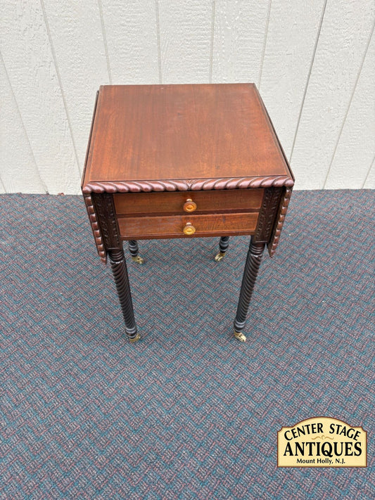 67542 Antique Mahogany Drop Leaf Side Table with Rope Twist Legs