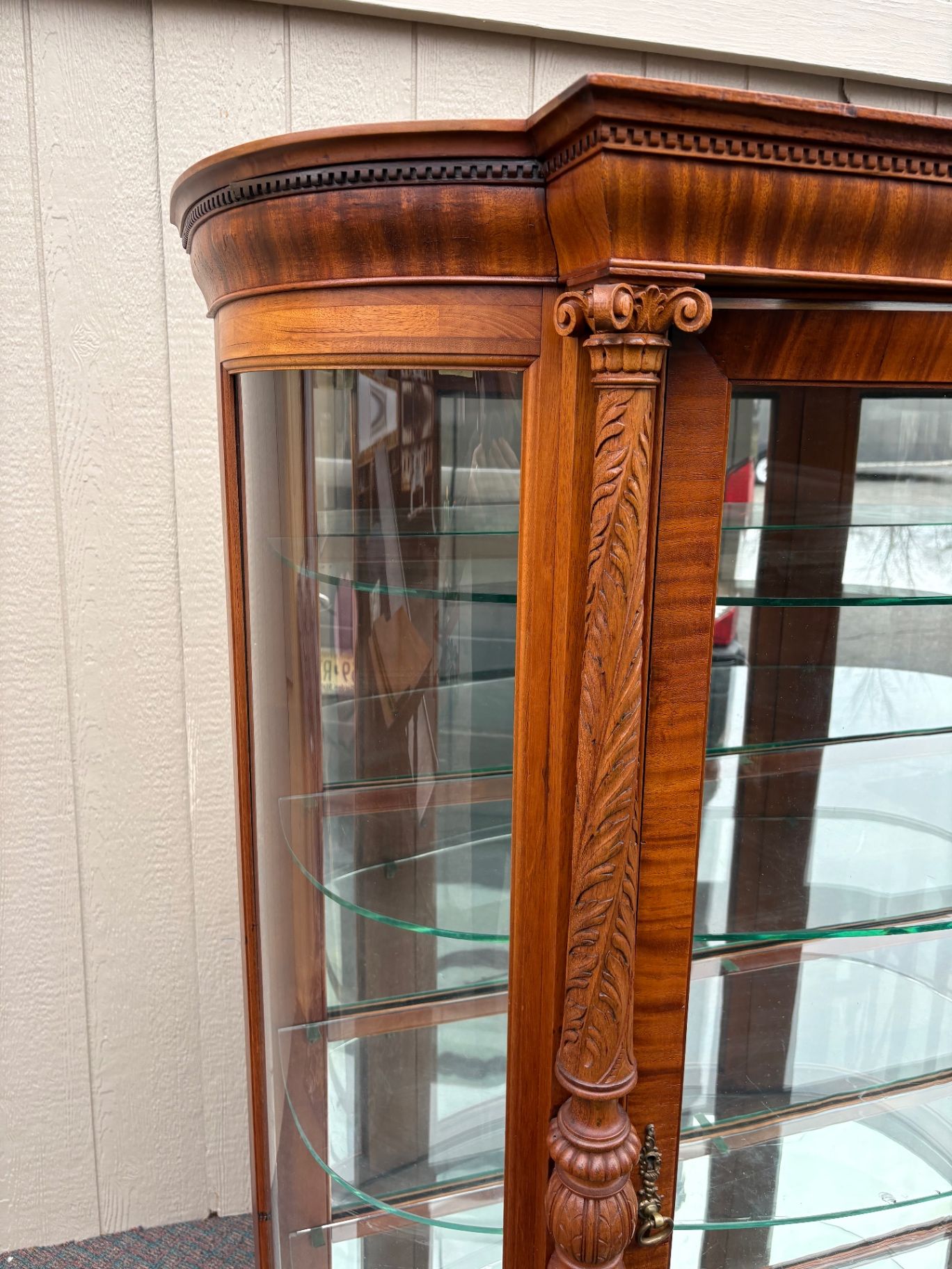 67624 Victorian Mahogany Bow Front Glass China Cabinet with Claw Feet