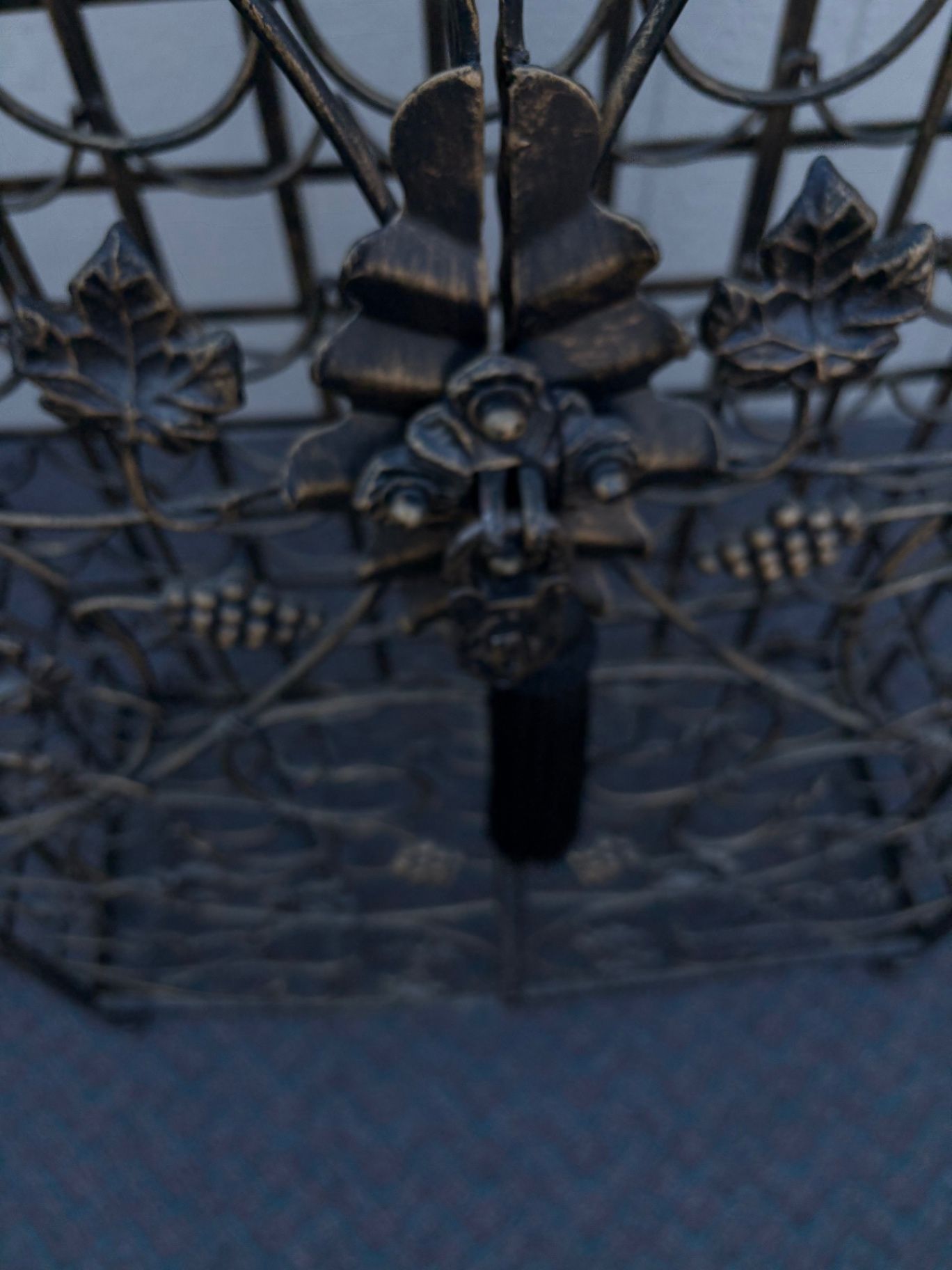 67608 Vintage Iron Wine Rack with Grapevine Motif and Locking Door