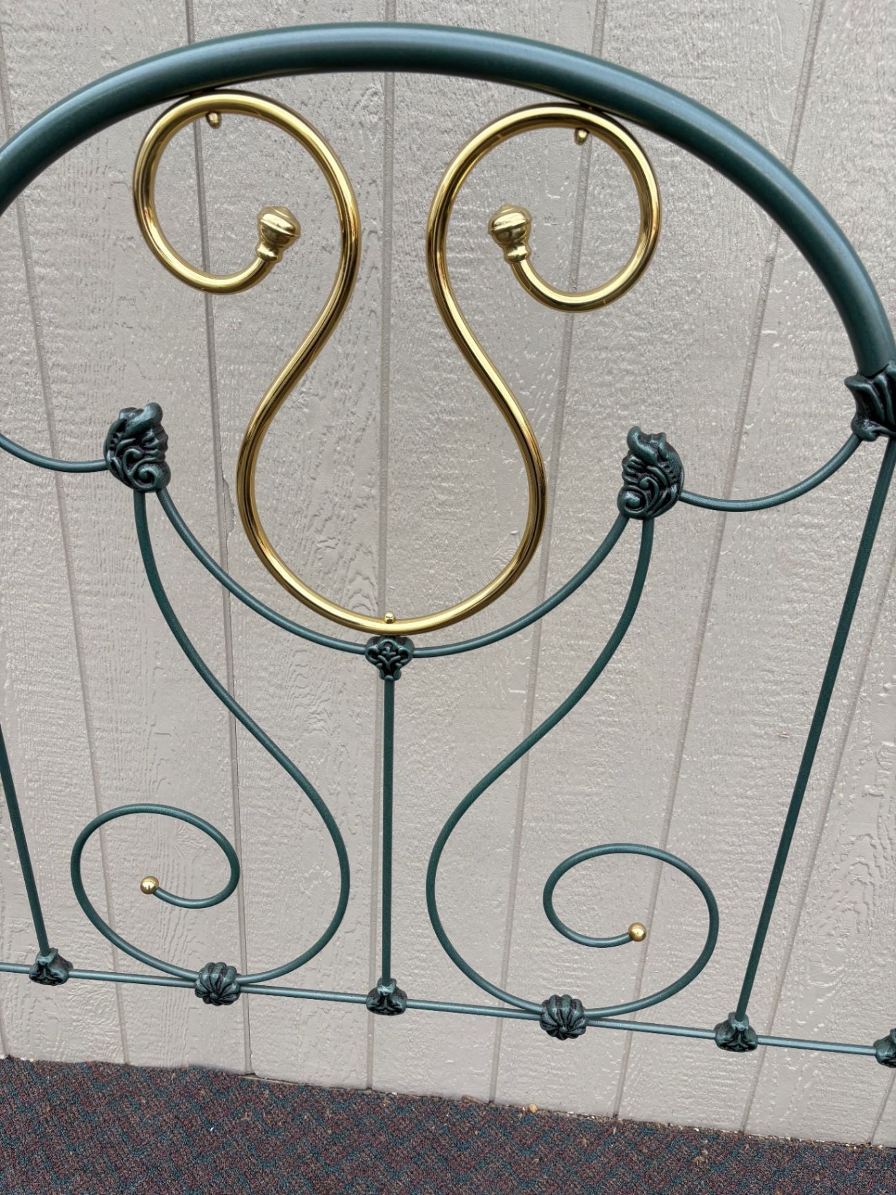67398  Vintage Brass and Green Metal Full Size Bed Frame
