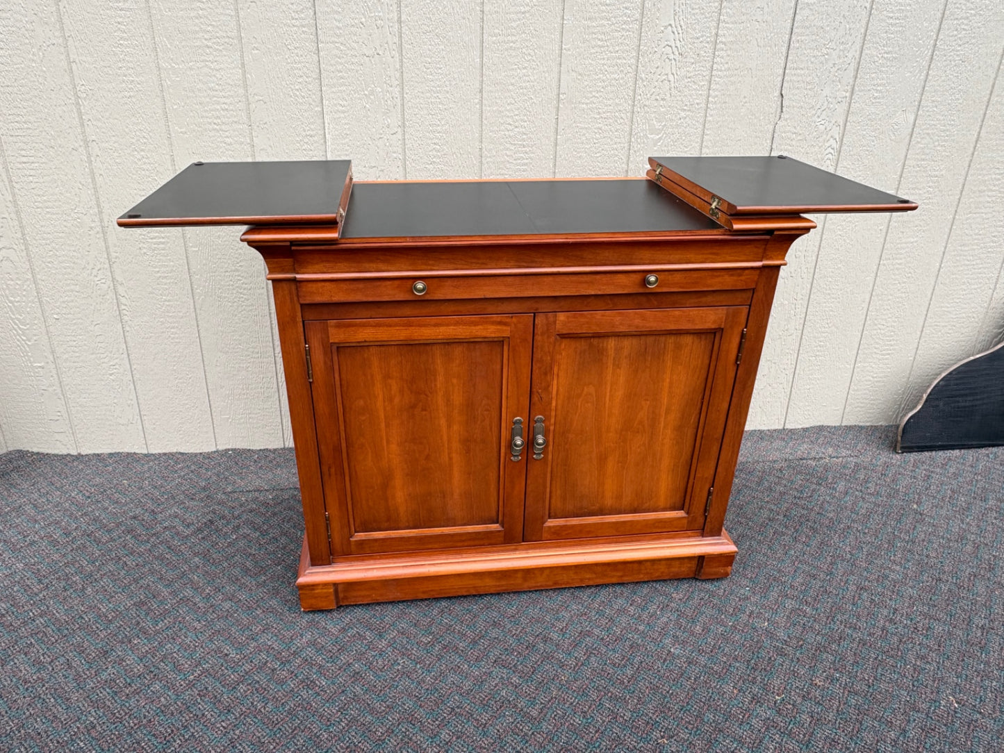 67829 Ethan Allen Cherry Bar Cart with Expanding Top and Storage
