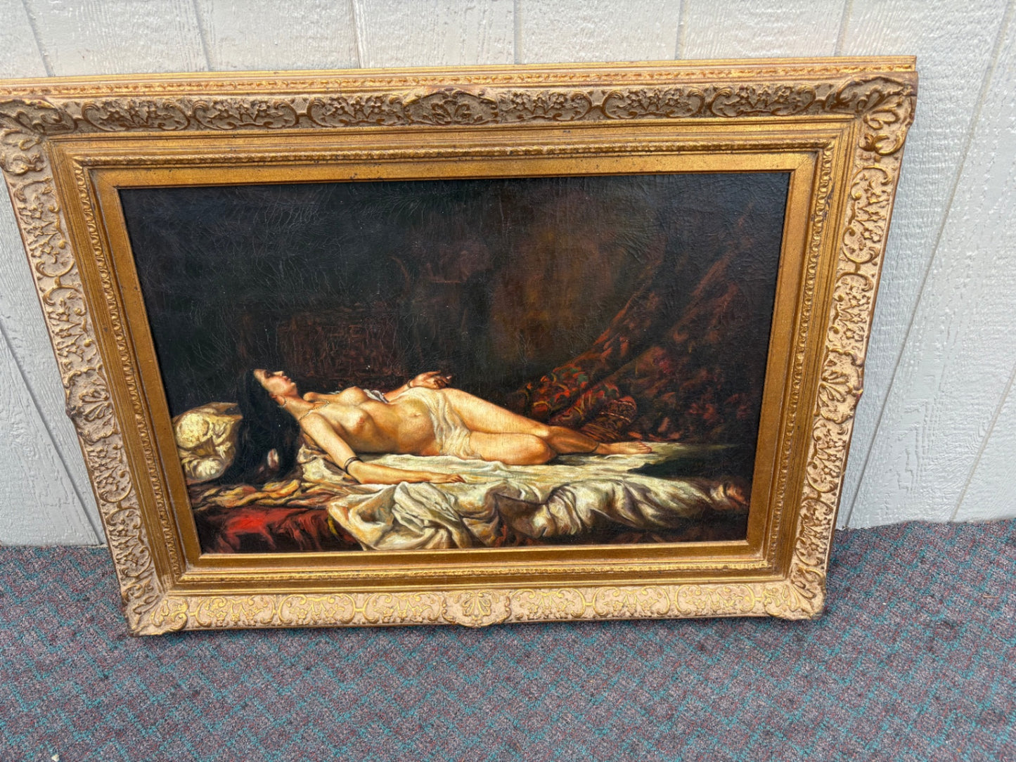 68039 Large 19th Century Classical Nude Oil Painting in Ornate Frame