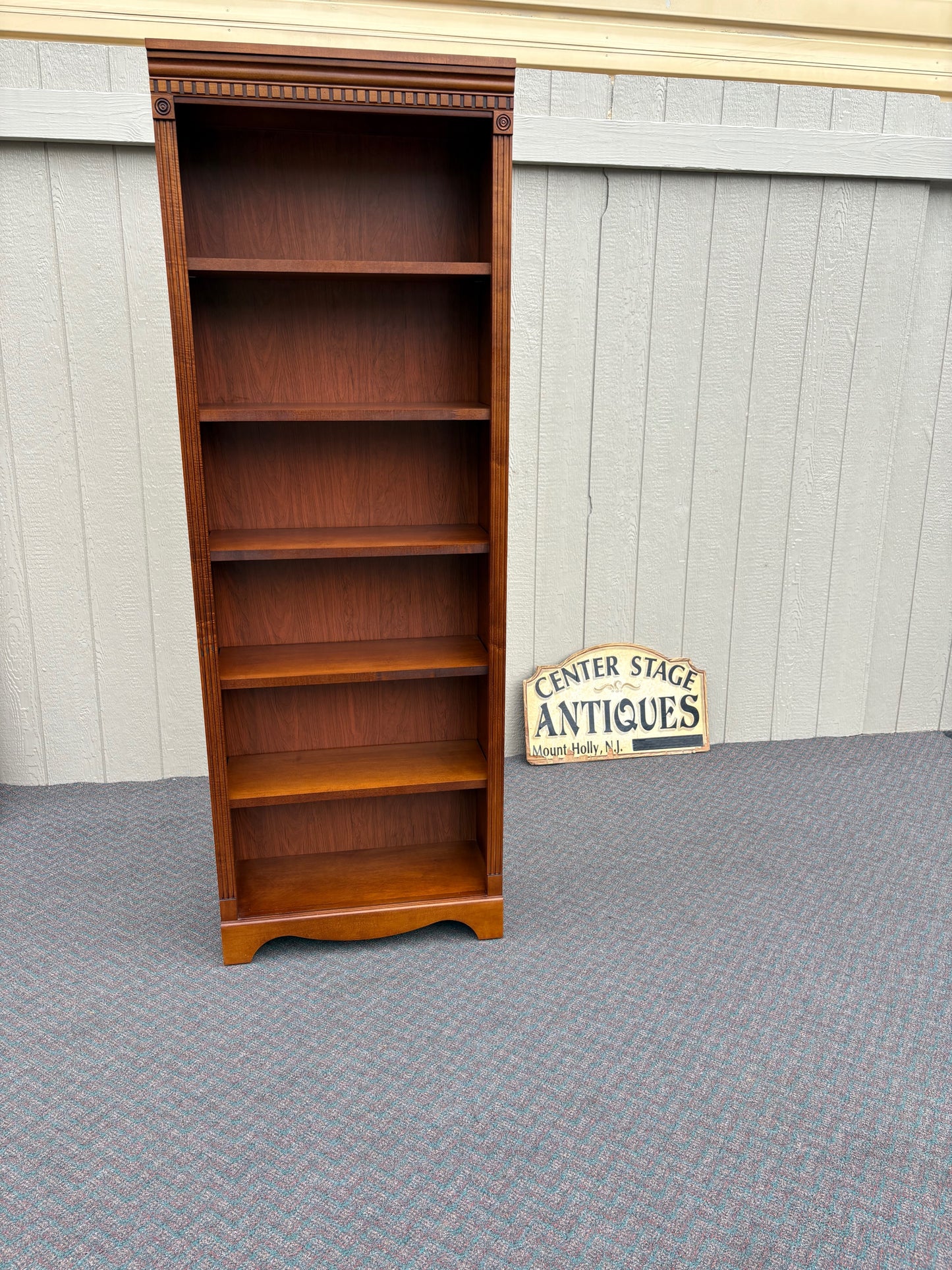 67735 Elegant Maple Bookcase with Decorative Trim and Five Shelves