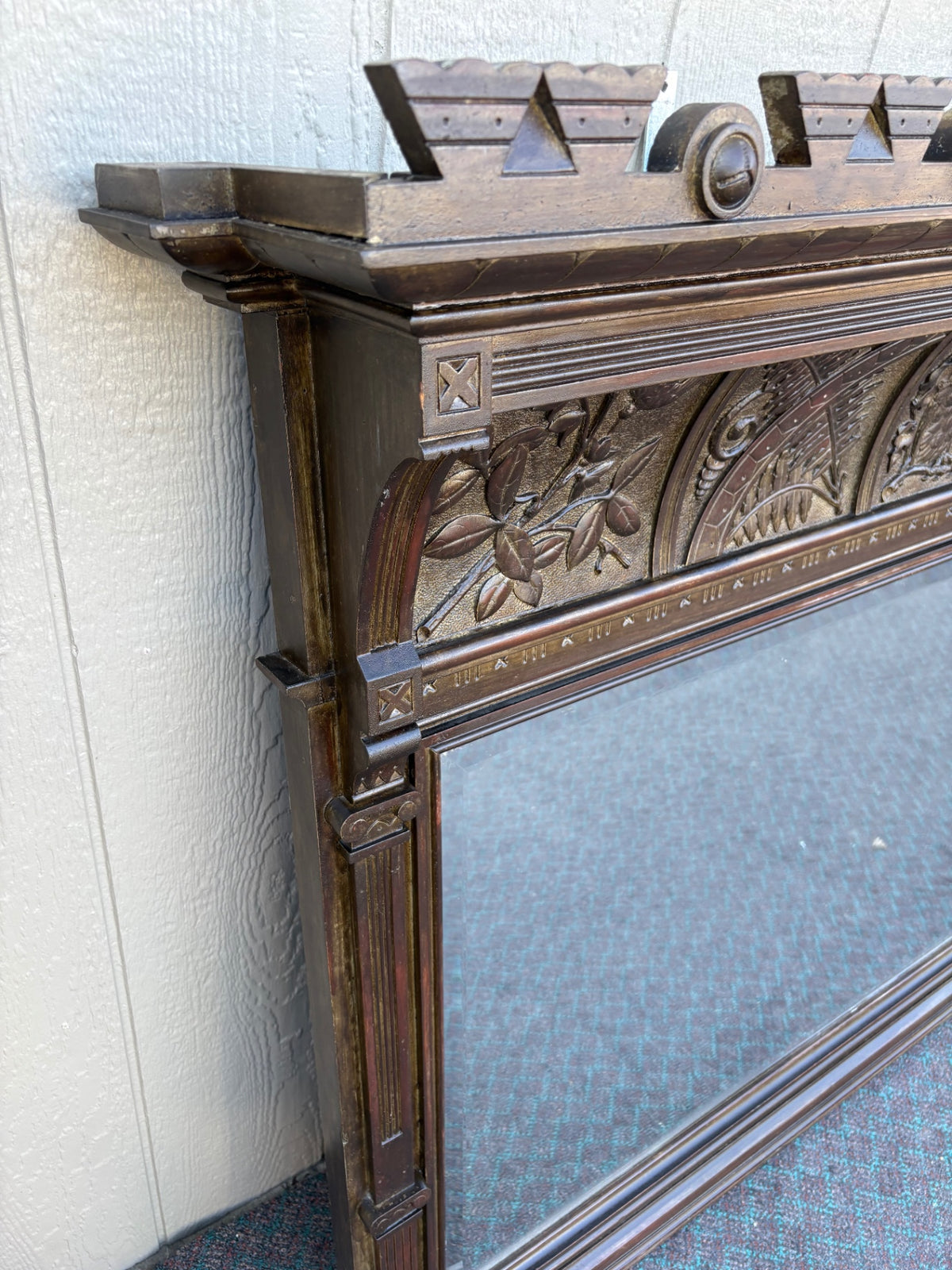 68138 Large Victorian Wall Mirror with Ornate Carved Wood Frame