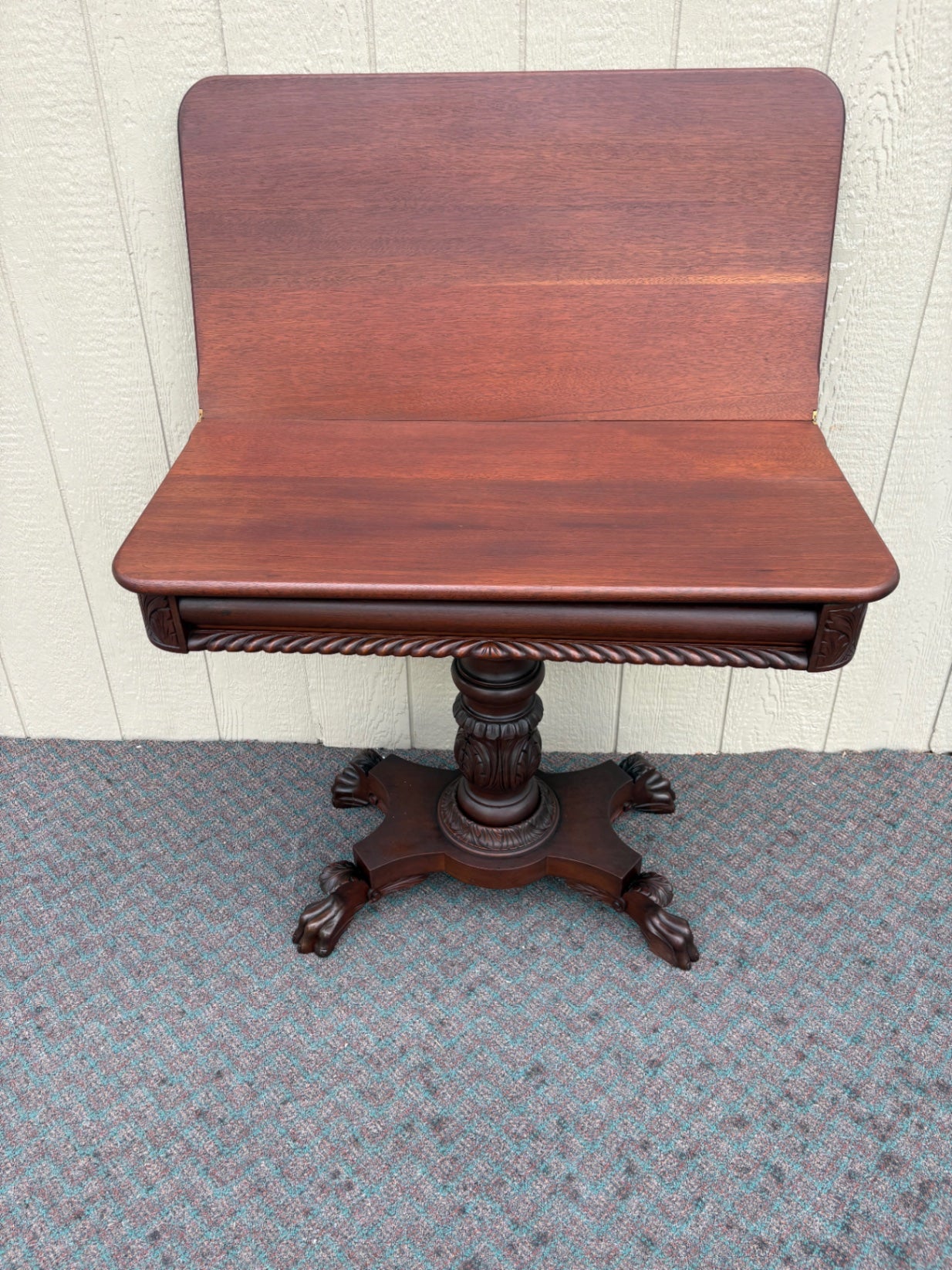 Antique Empire Style Mahogany Game Table with Pedestal Base