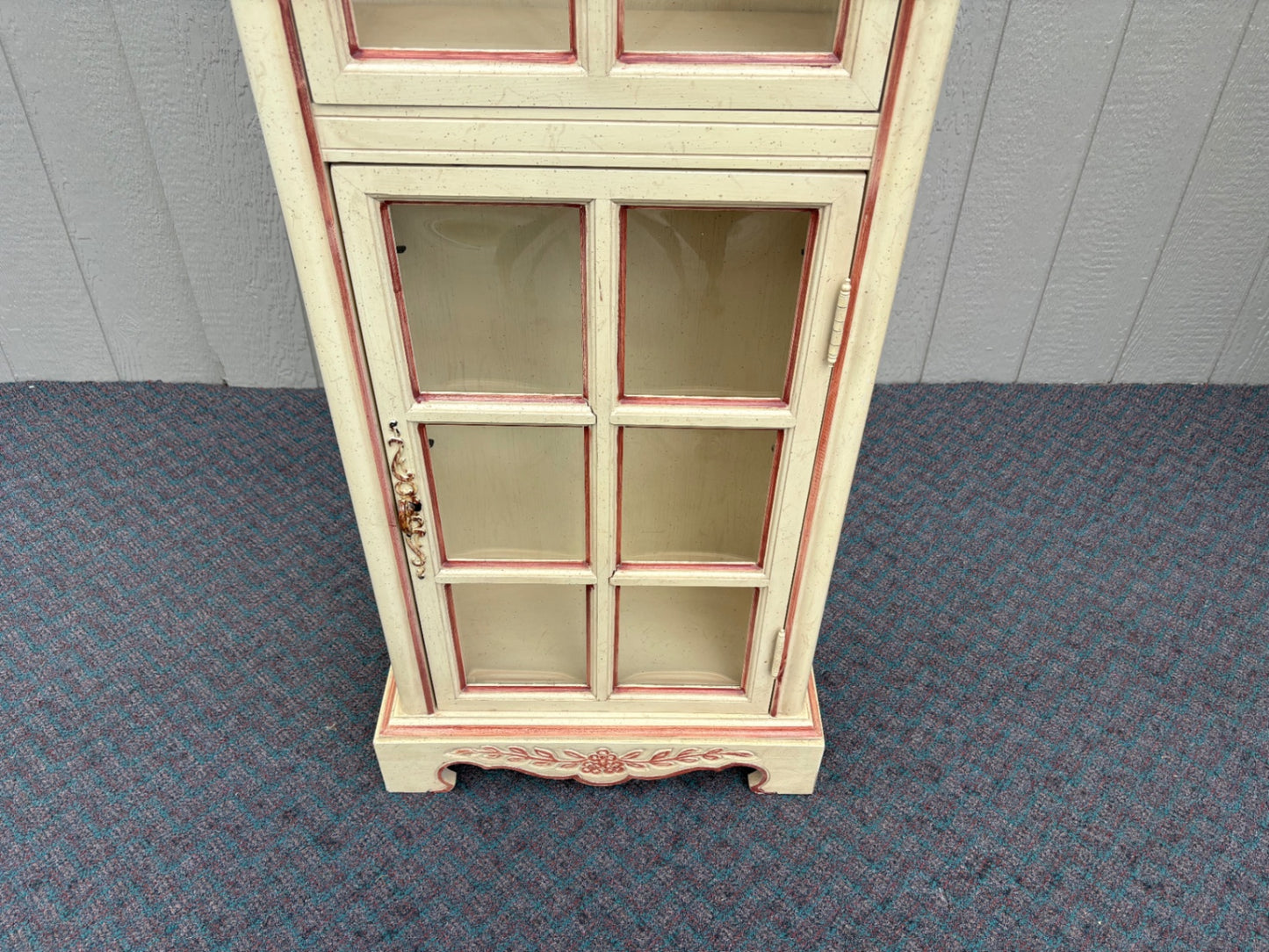67860 Vintage French Country Curio Cabinet with Convex Glass Panels