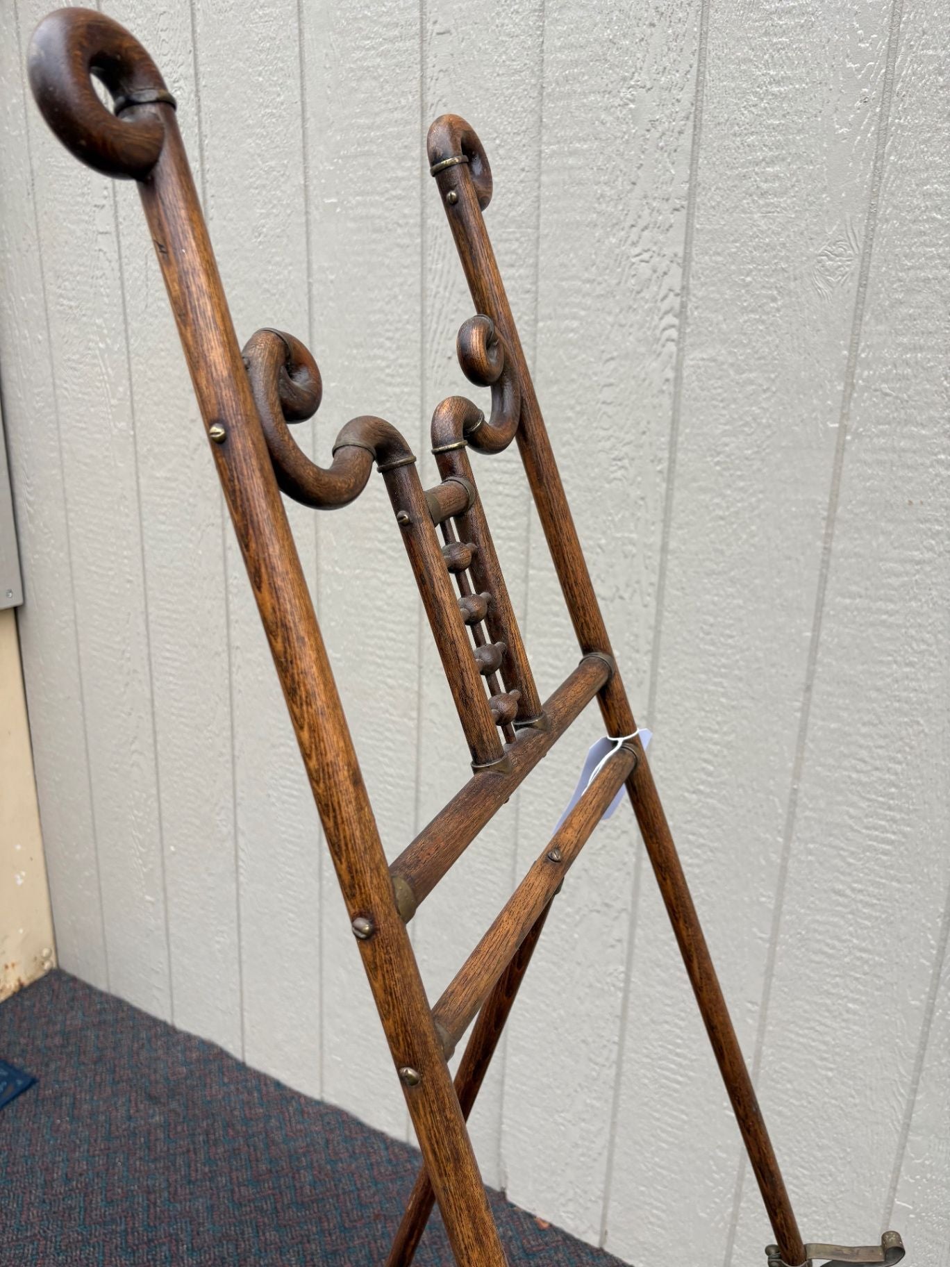 66382  Antique Victorian Stick and Ball Easel with Brass Accents