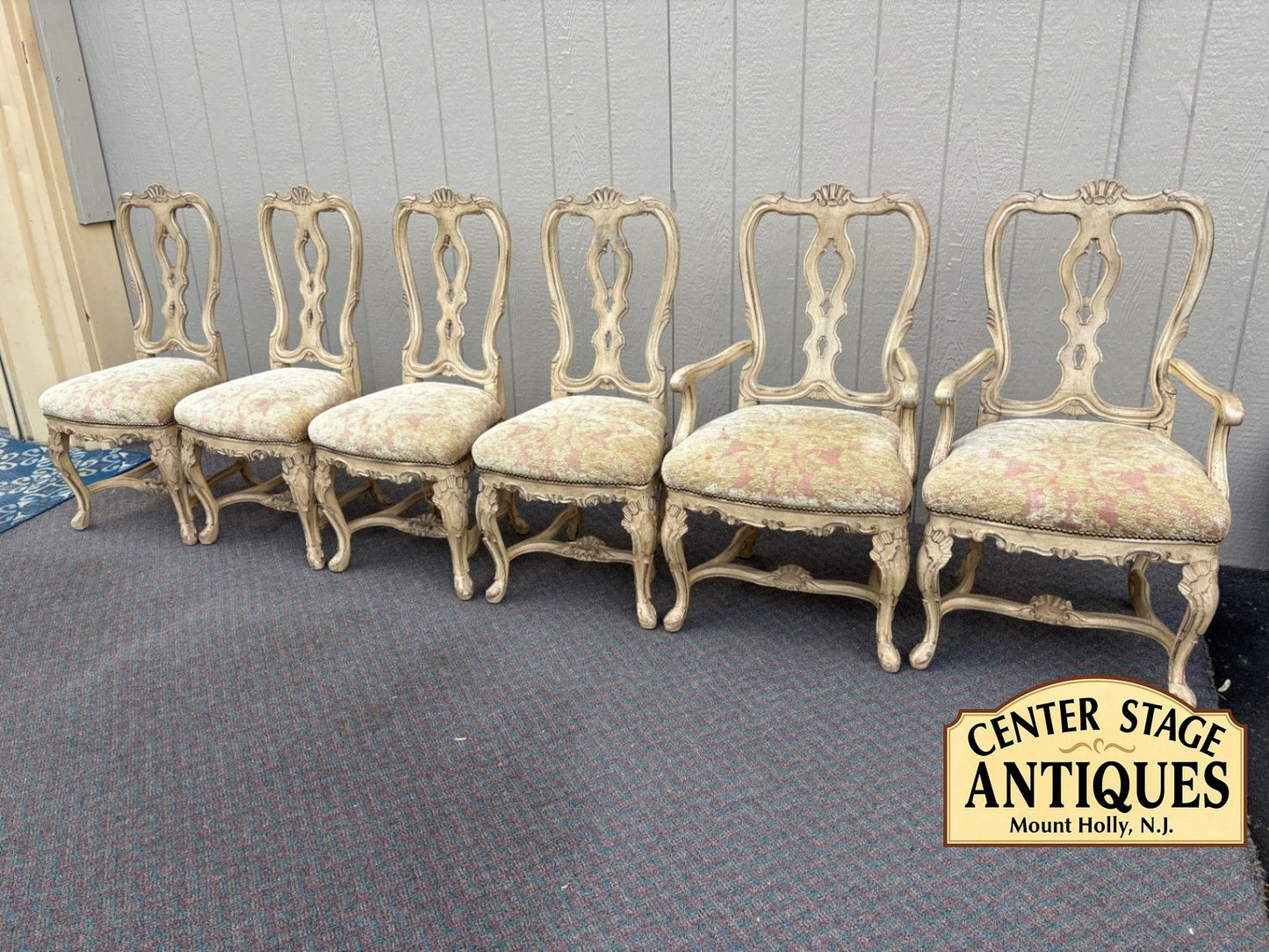 67586 Set of 6 Vintage French Provincial Dining Chairs in Cream Finish