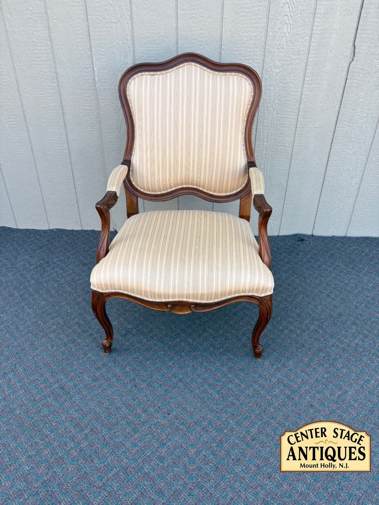 67602 Ethan Allen French Provincial Bergere Chair in Striped Upholstery