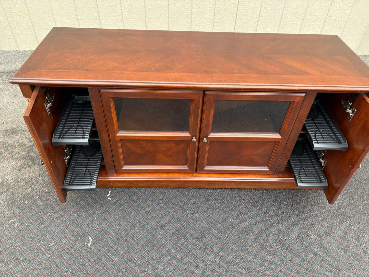 67472  Elegant Cherry Wood Television Cabinet with Glass Doors