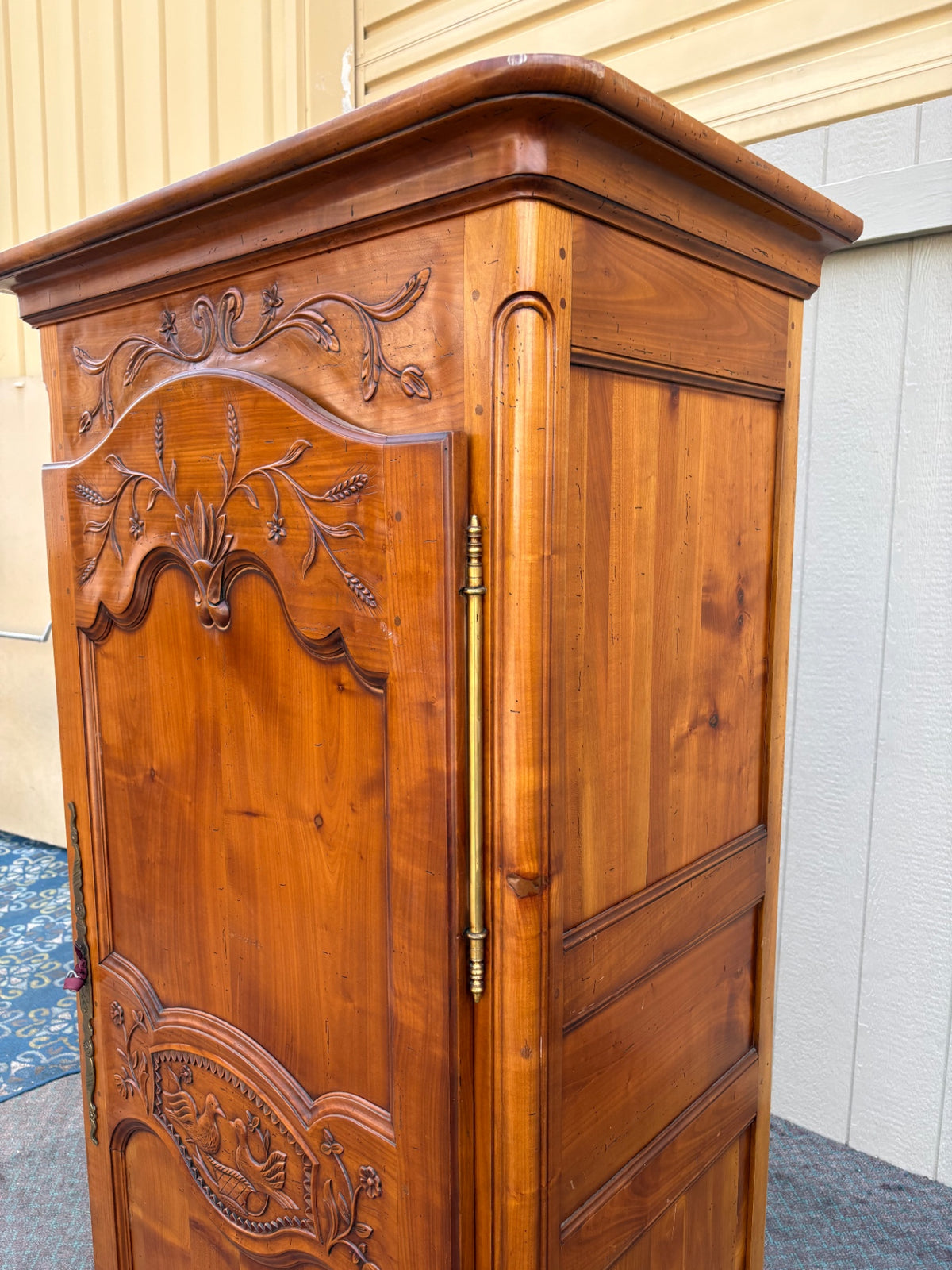 68127  Antique French Louis XV Style Carved Walnut Wardrobe Armoire