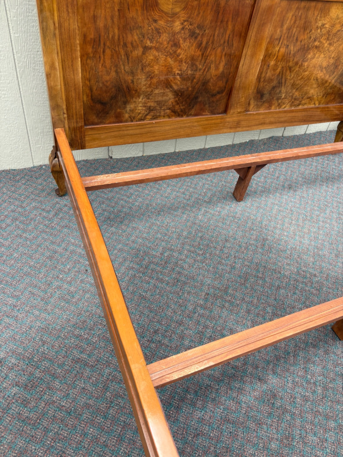 Antique French Queen Bed with Burl Walnut Panels and Carvings