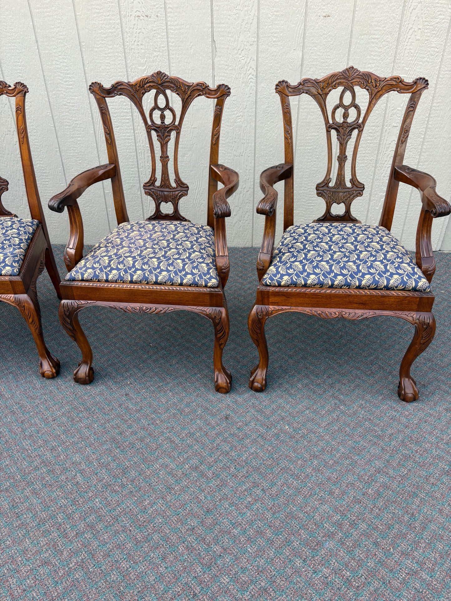 Set of 4 Chippendale Style Mahogany Dining Chairs with Upholstered Seats