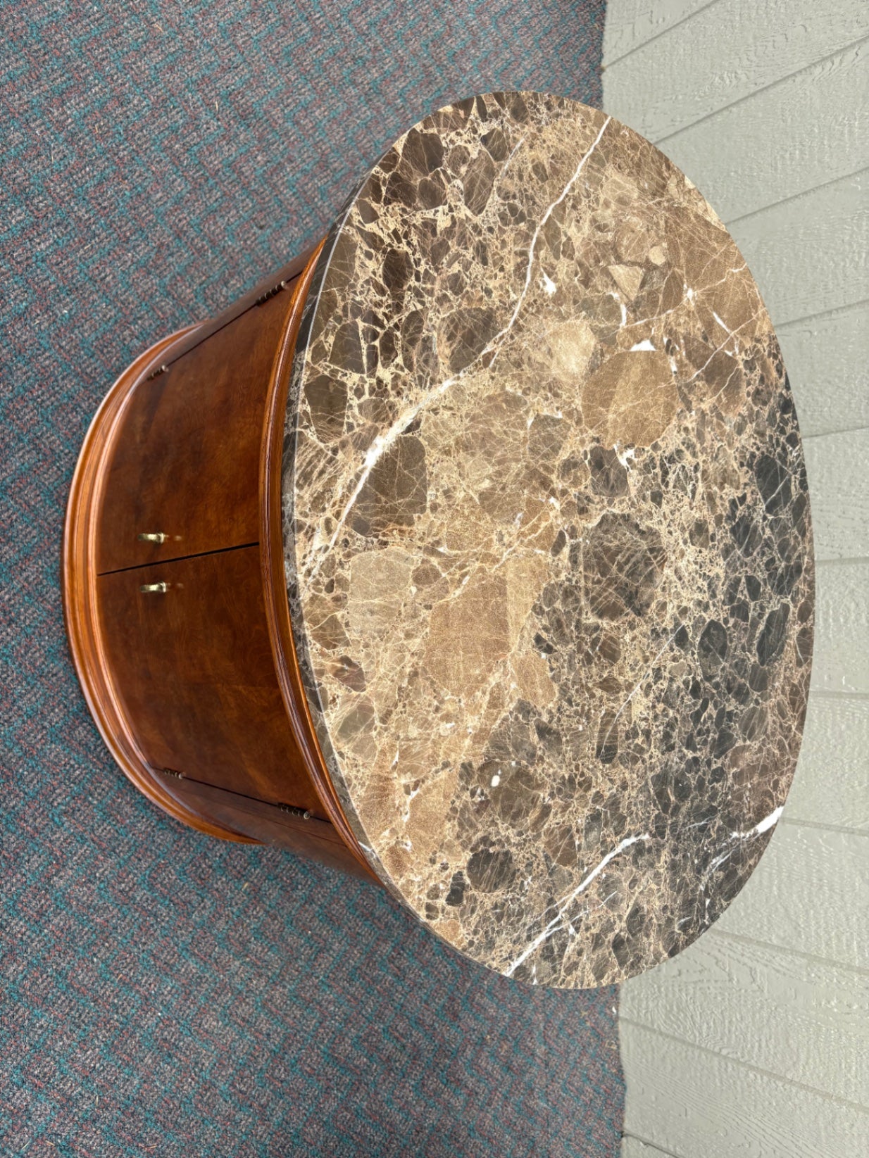 67824 Elegant Oval Marble Top Side Table with Storage Cabinet