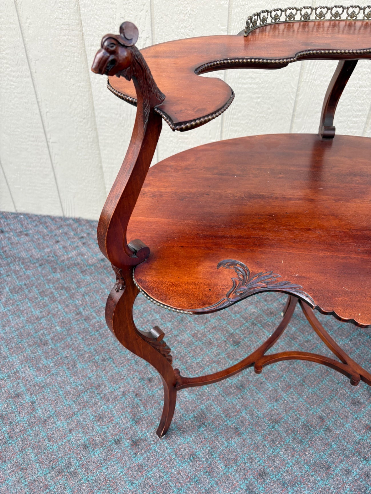 Mahogany Two-Tier Figural Table with Ornate Carvings