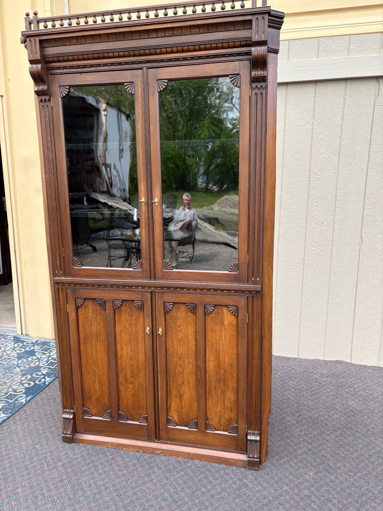 67712 Victorian Corner Cabinet with Glass Doors and Carved Details