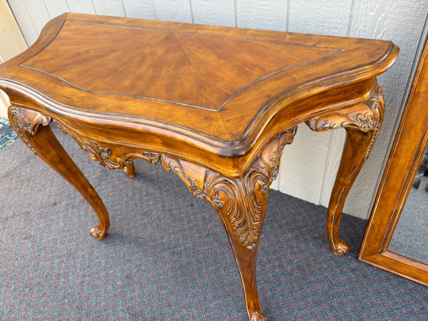 67377 French Provincial Console Table with Ornate Mirror
