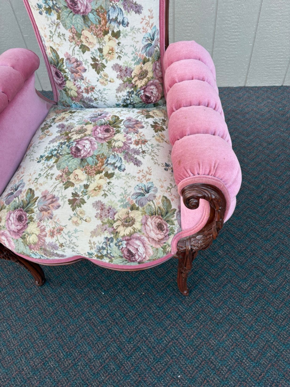 67494  Pair of Decorator Revival Armchairs with Floral Upholstery Seat 20"H