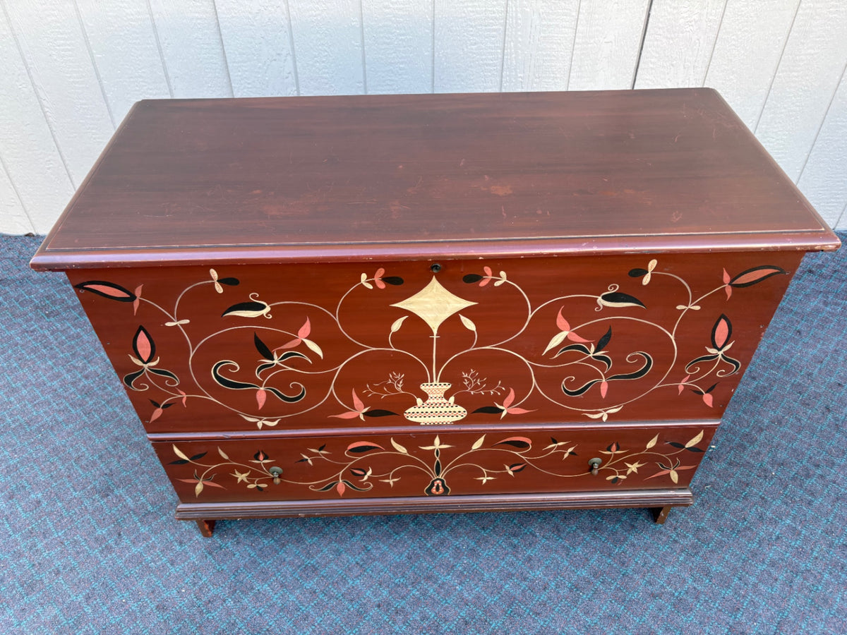 68232  Hand-Painted Mac Intosh Blanket Chest Trunk with Floral Motifs