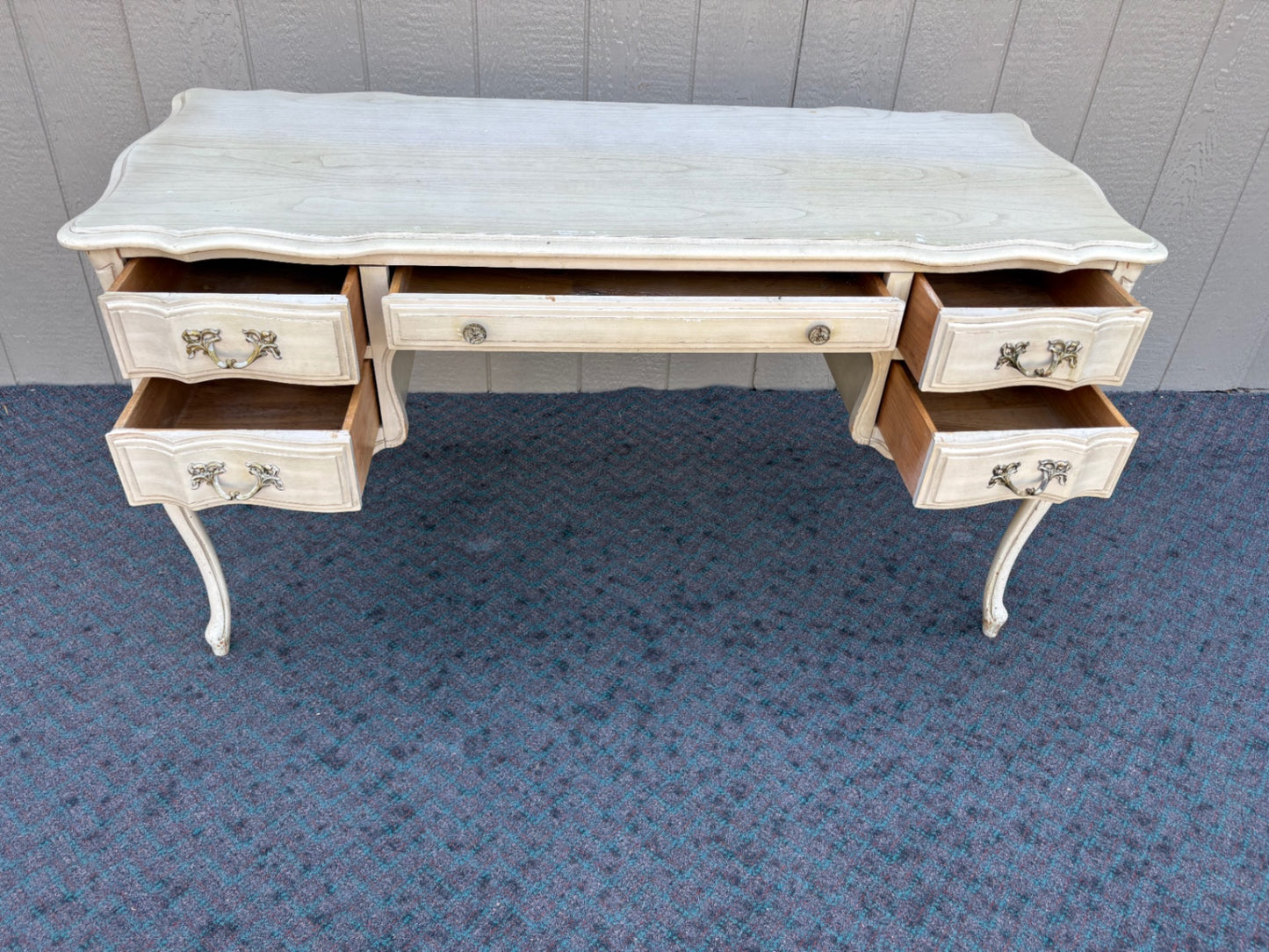 67950 French Provincial Style Vanity Desk in Distressed Cream Finish