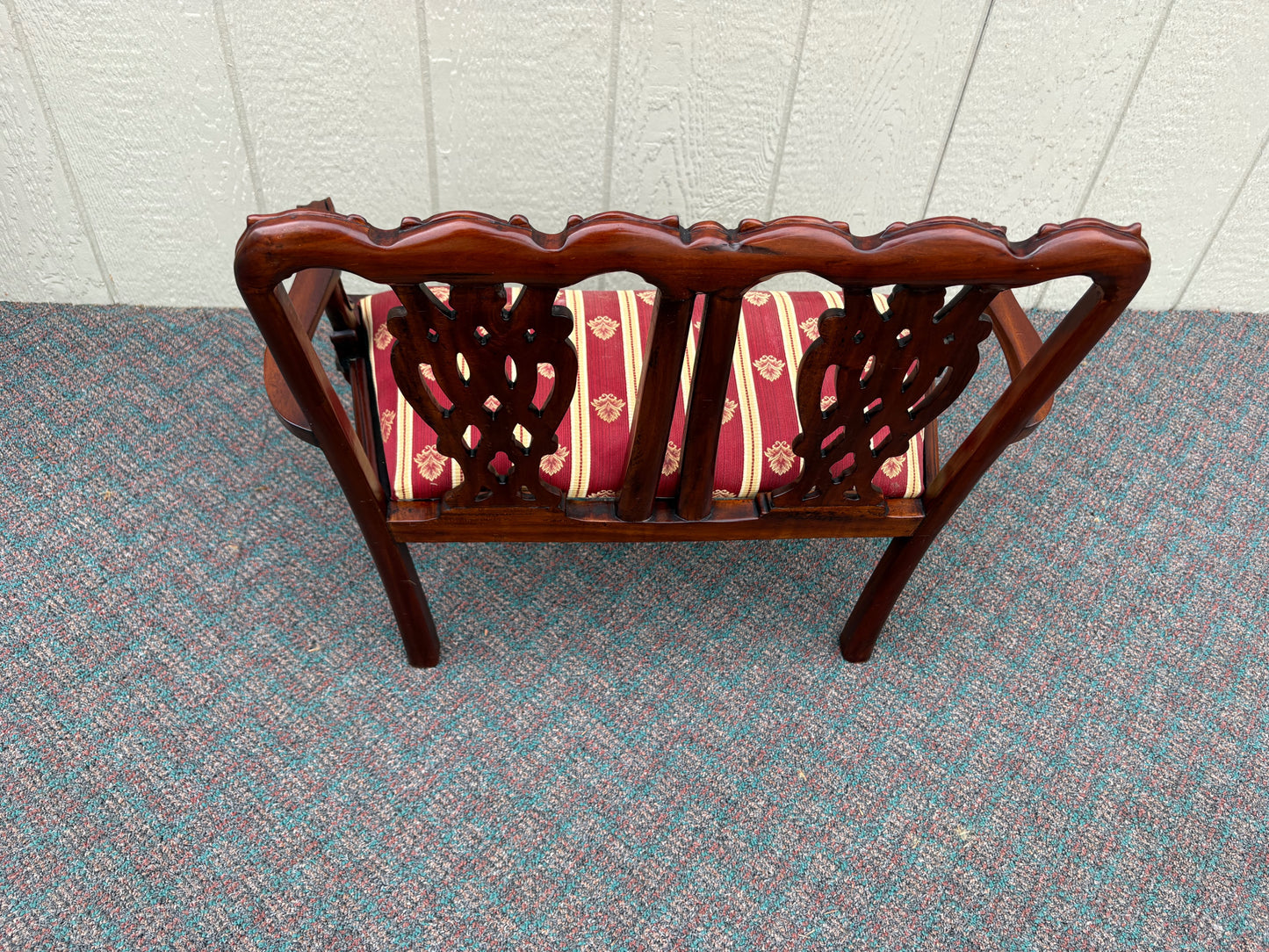 67699 Miniature Chippendale Loveseat with Carved Mahogany and Upholstery