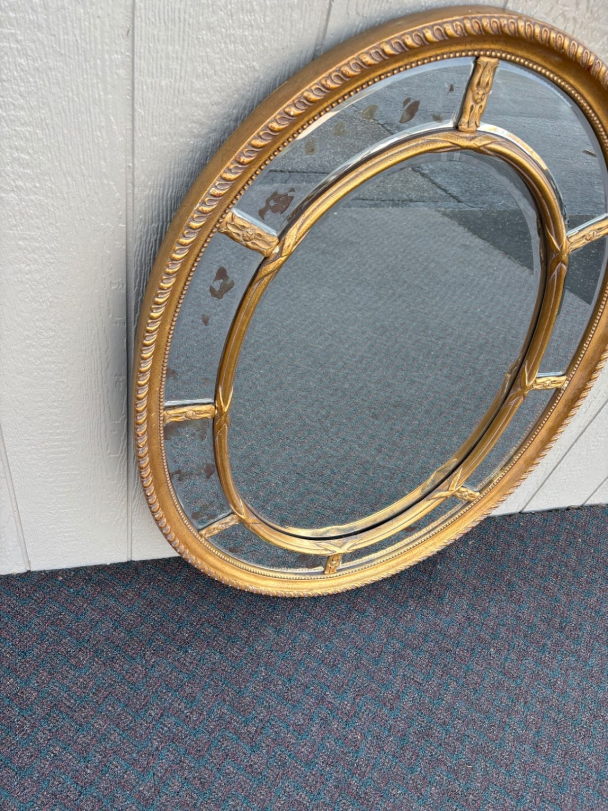 67649 Vintage Oval Gold Gilt Mirror with Beveled Glass Inlay