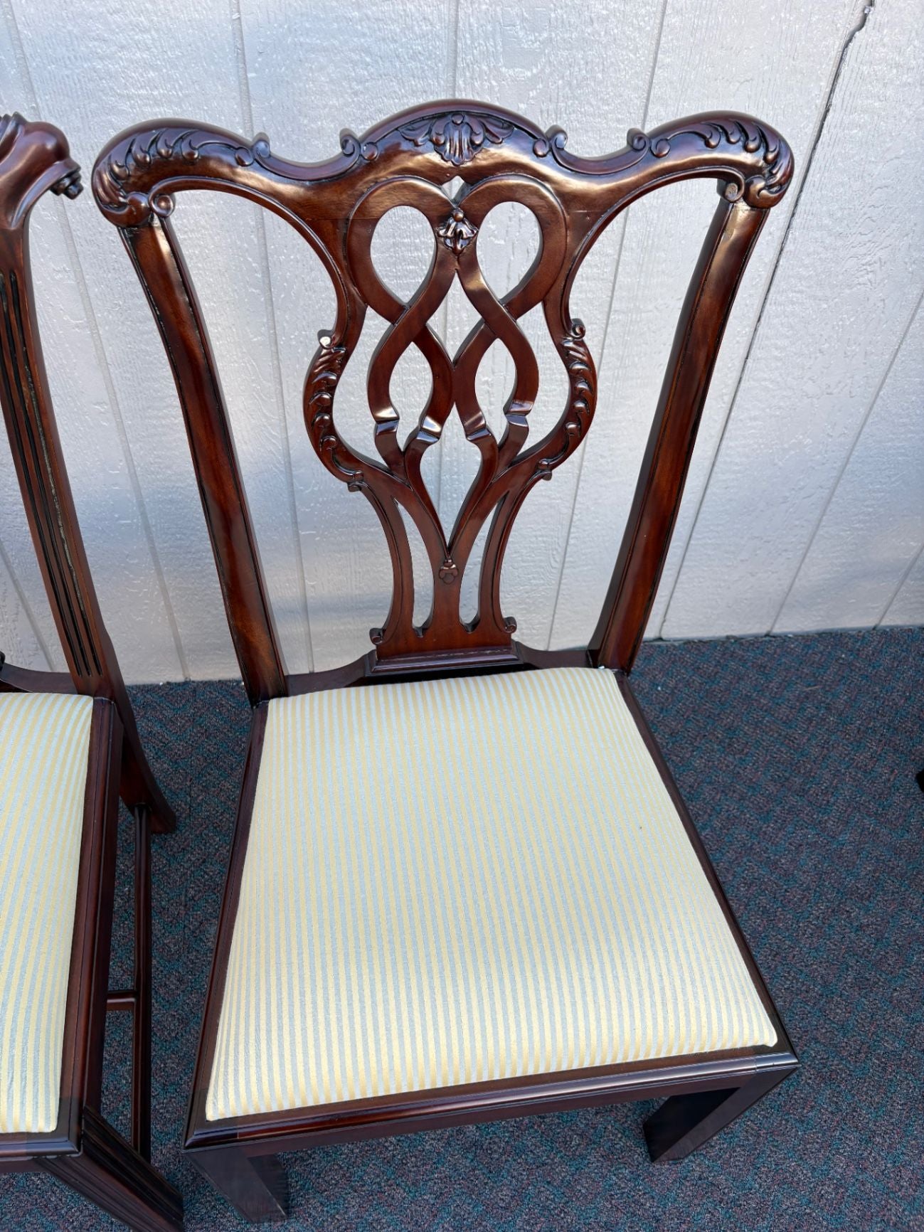 67641 Pair of Chippendale Style Mahogany Side Chairs with Upholstered Seats