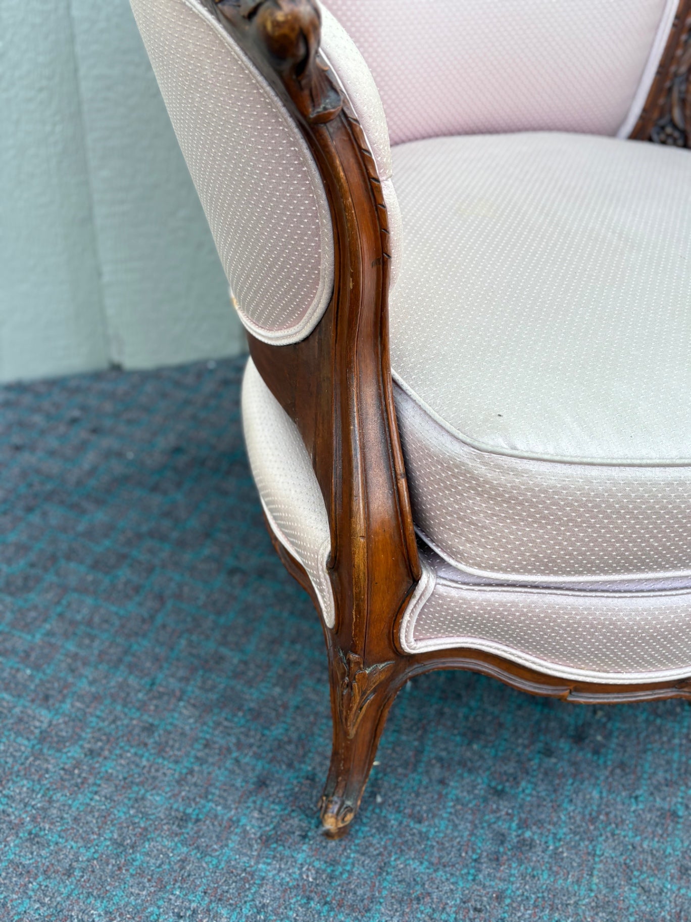 67964 Elegant French Louis XV Style Armchair with Pink Upholstery