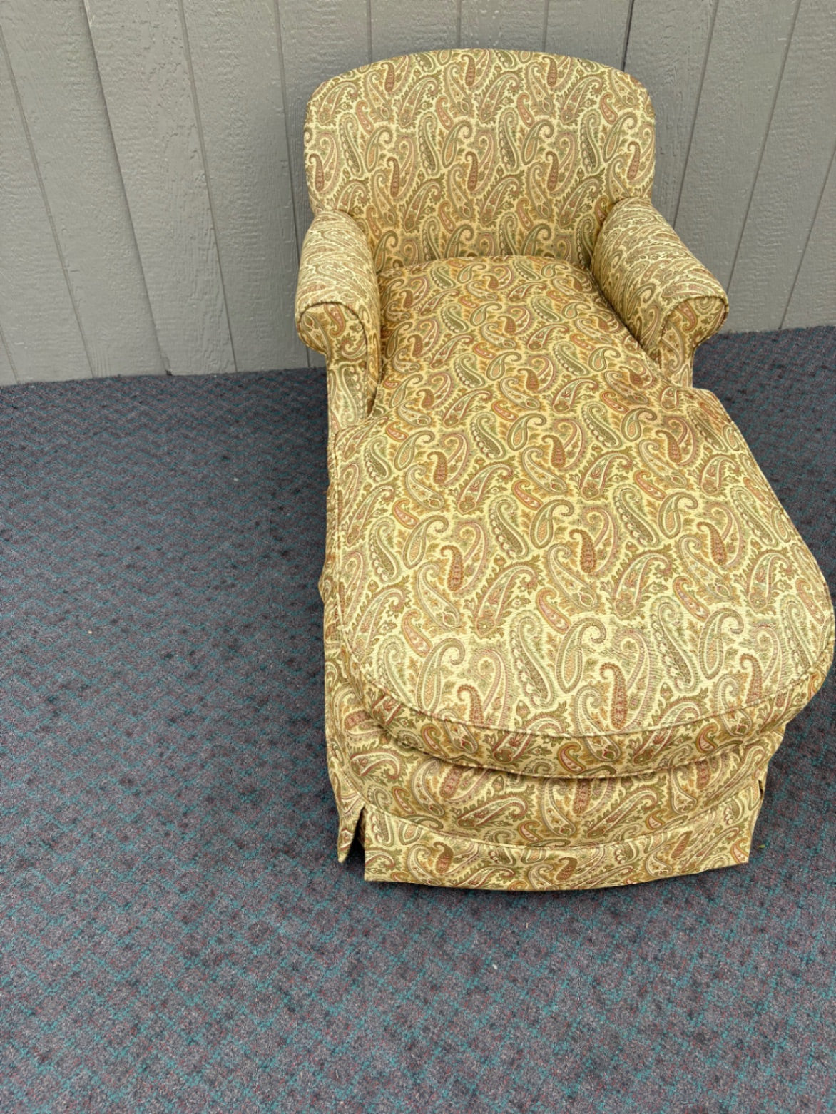 67931 Vintage Upholstered Fainting Couch with Paisley Pattern Fabric