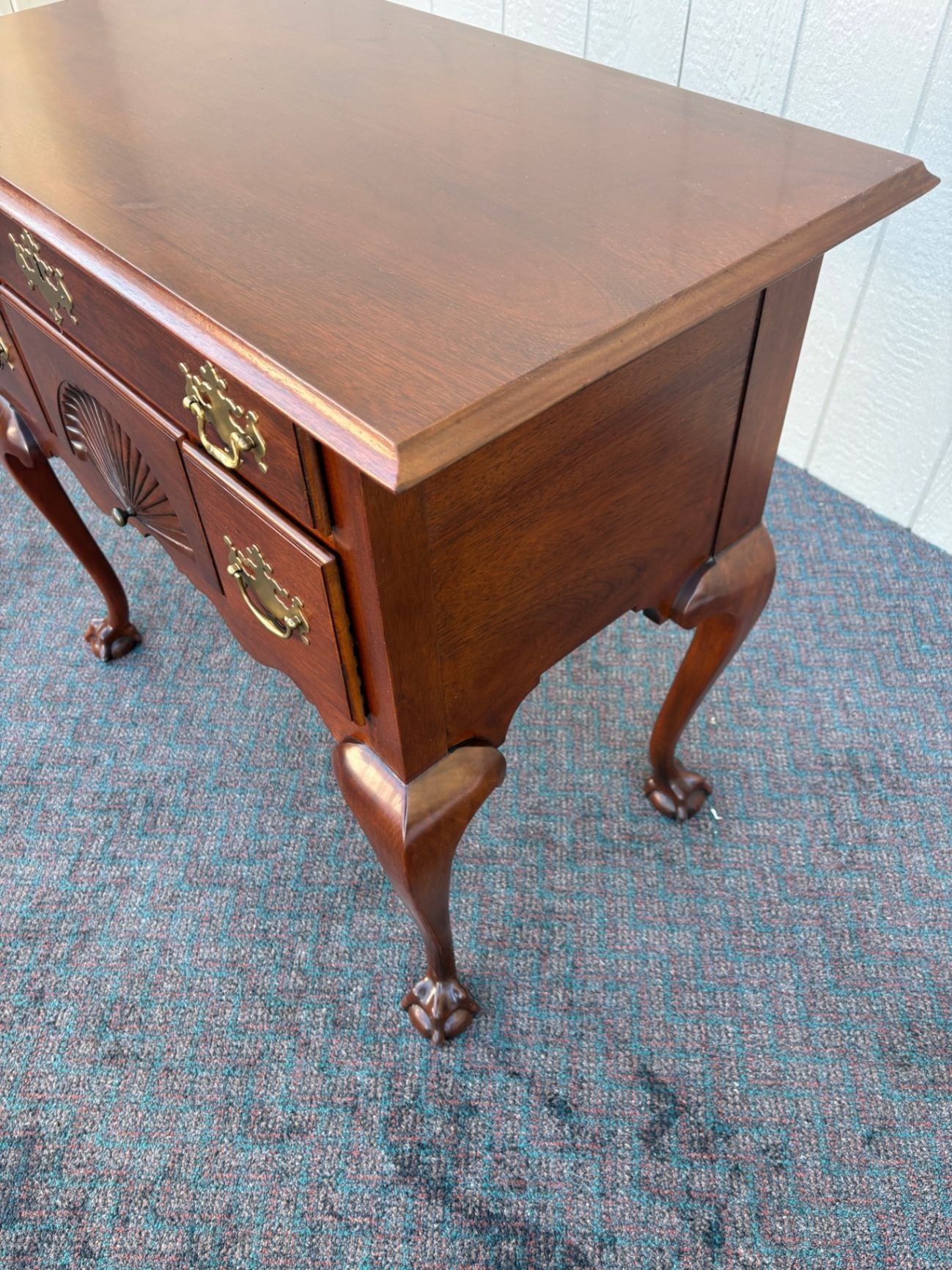 67437 Mahogany Lowboy with Shell Carving and Ball-and-Claw Feet