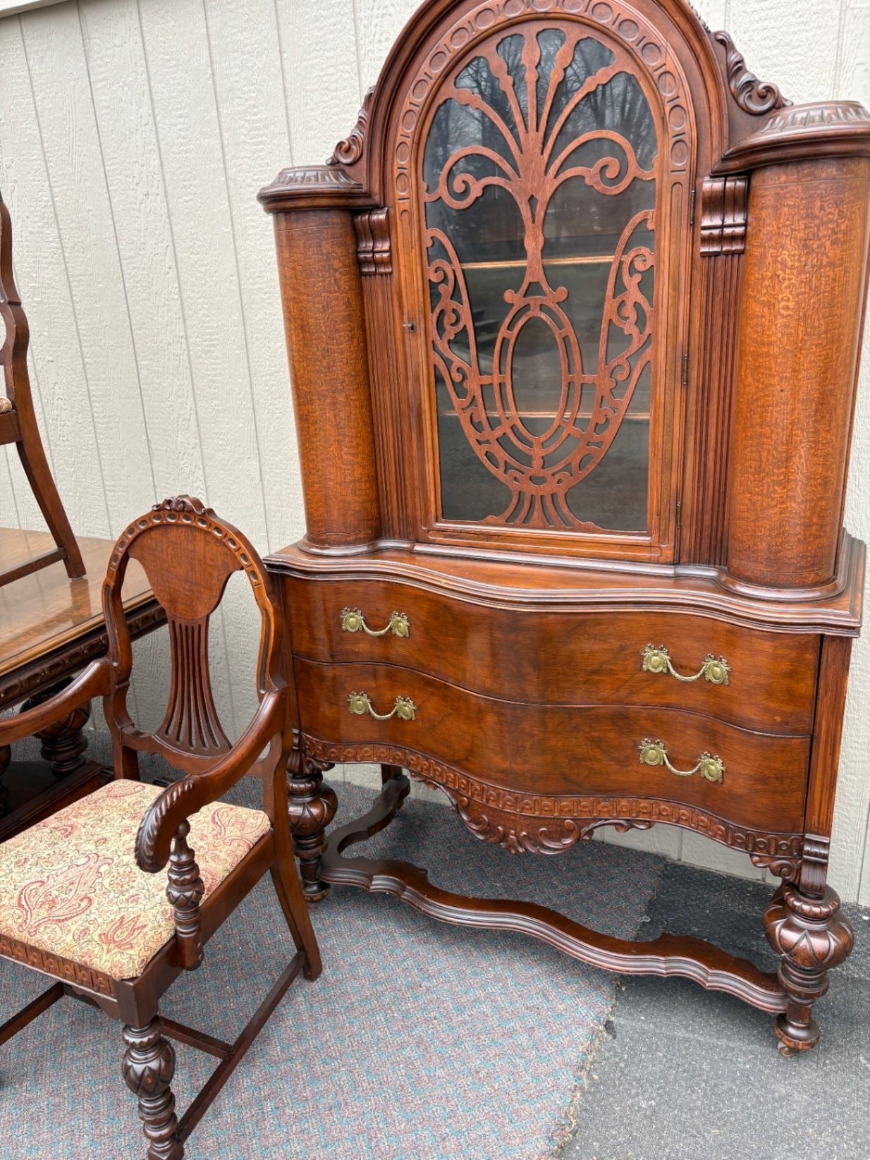 67512  1930s Hanover Cabinet Co. Dining Set with Hutch and Chairs