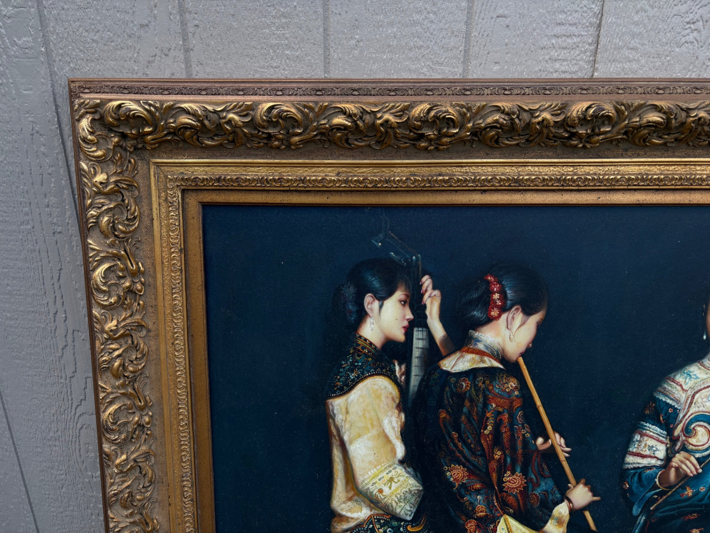 68037 Large Framed Oil Painting of Musicians in Ornate Gold Frame