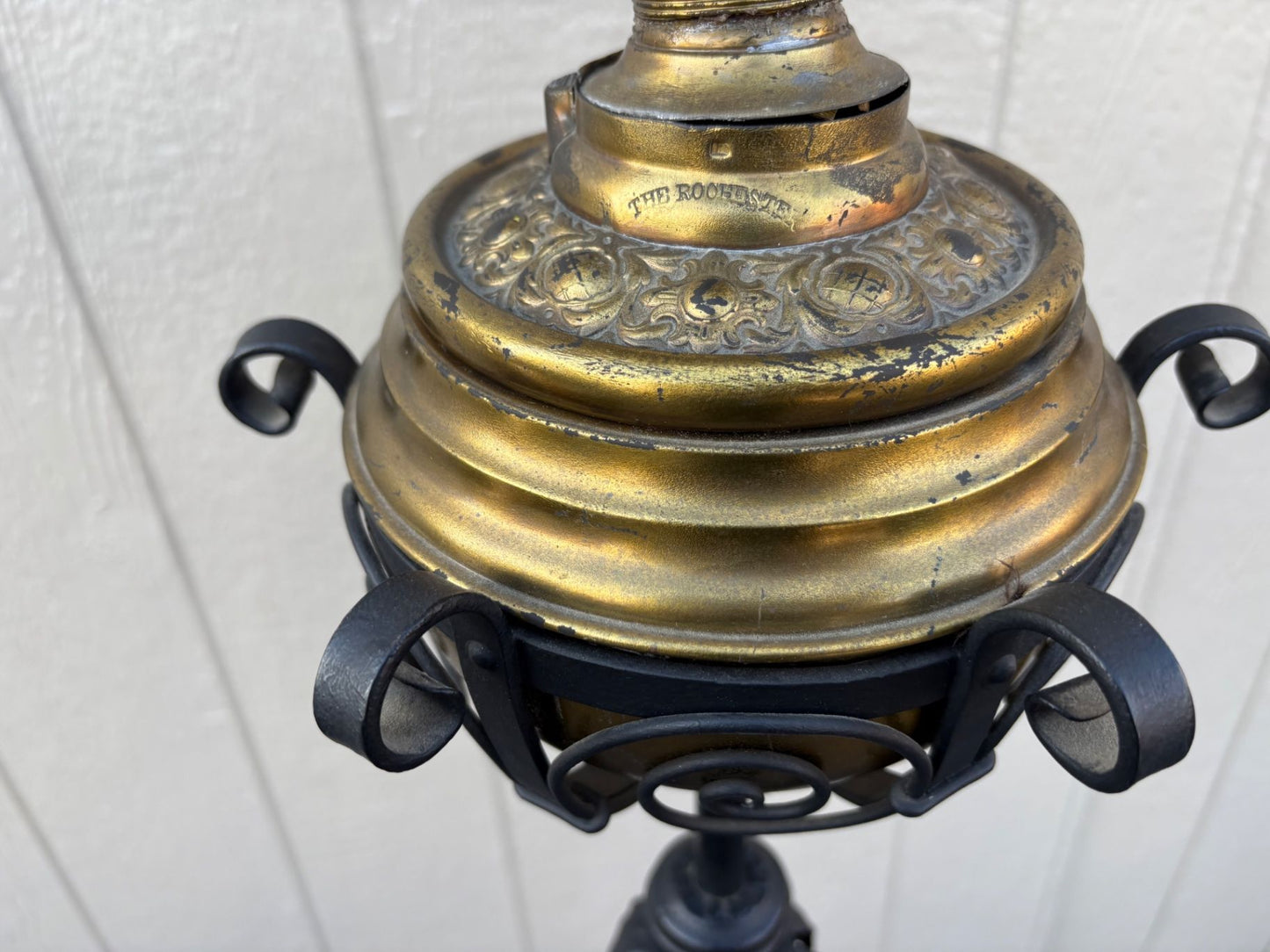 67400  Antique Victorian Wrought Iron Floor Lamp with Brass Font