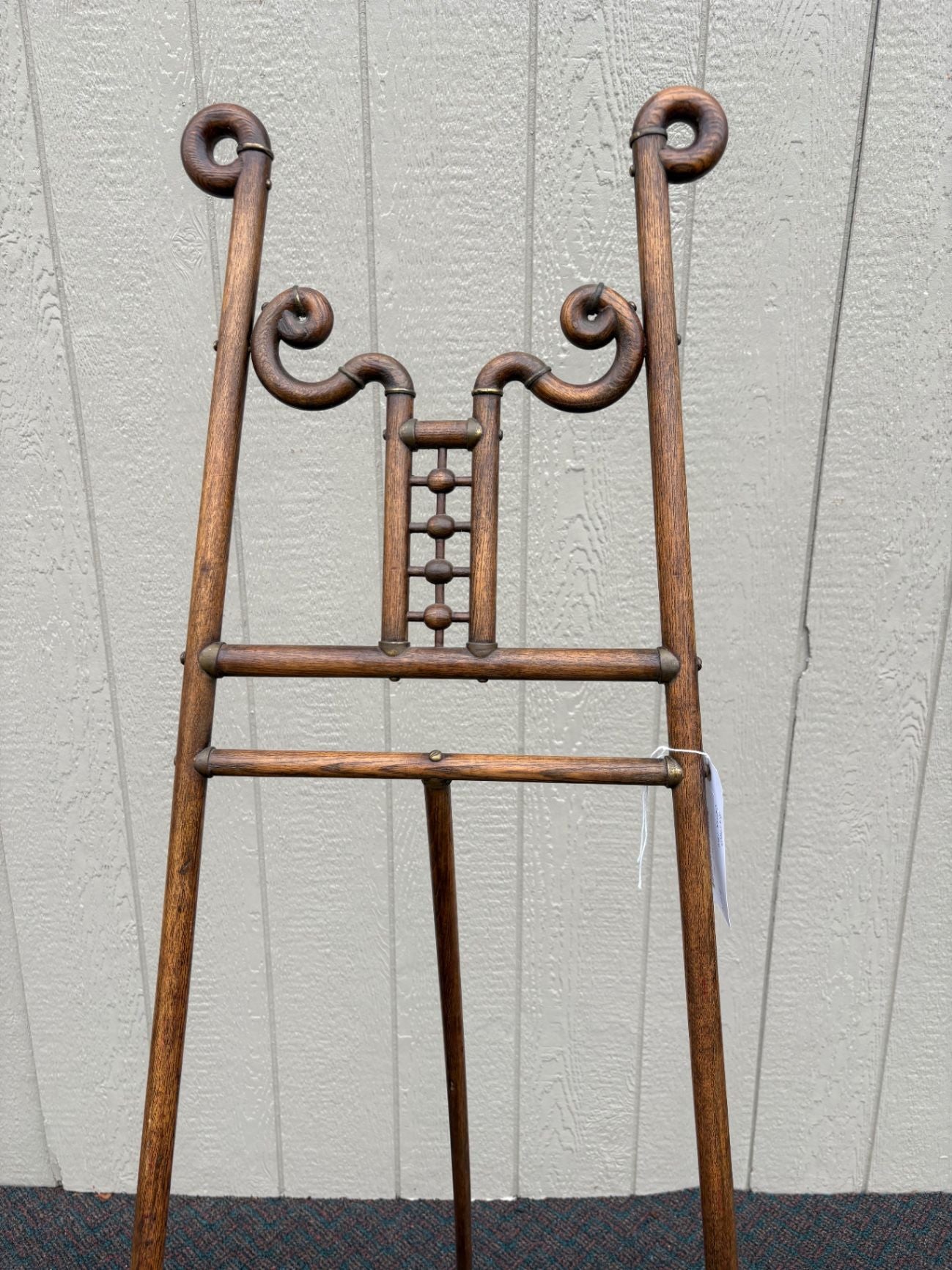 66382  Antique Victorian Stick and Ball Easel with Brass Accents