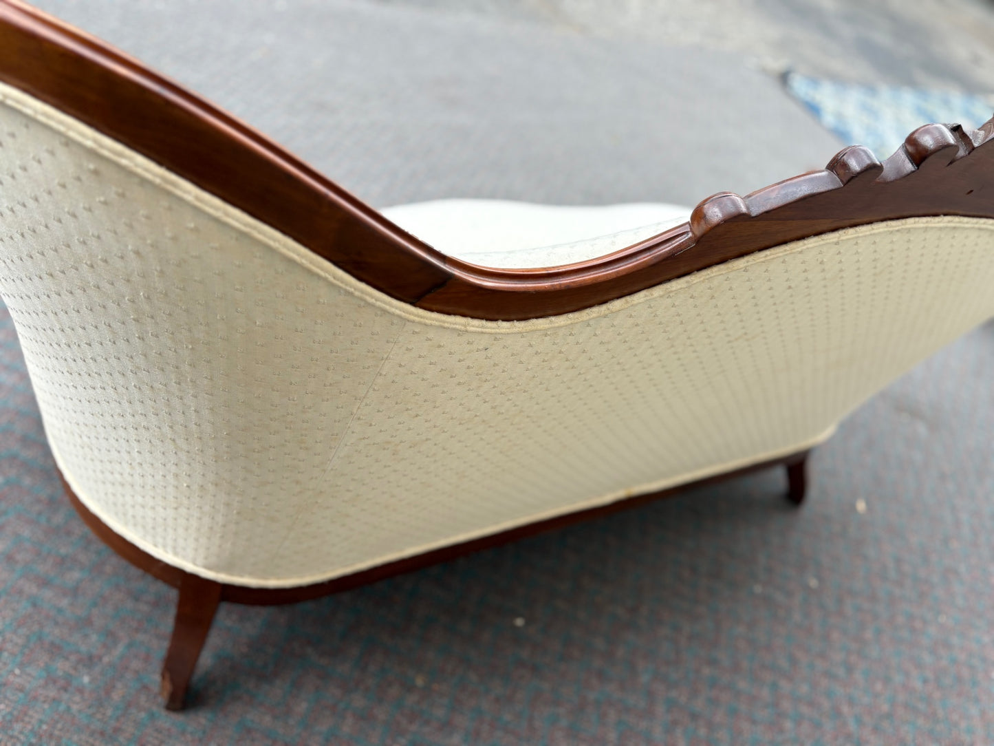 67764 Victorian Carved Walnut Sofa with Cream Upholstery