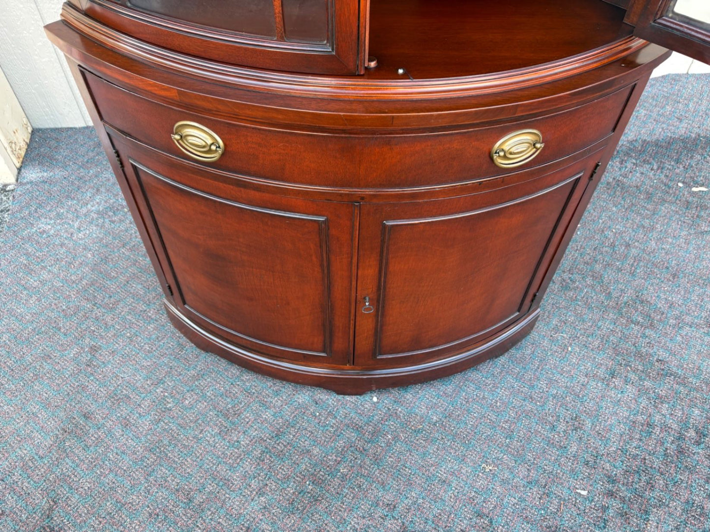 67479  Mahogany Corner Cabinet with Glass Doors and Brass Hardware
