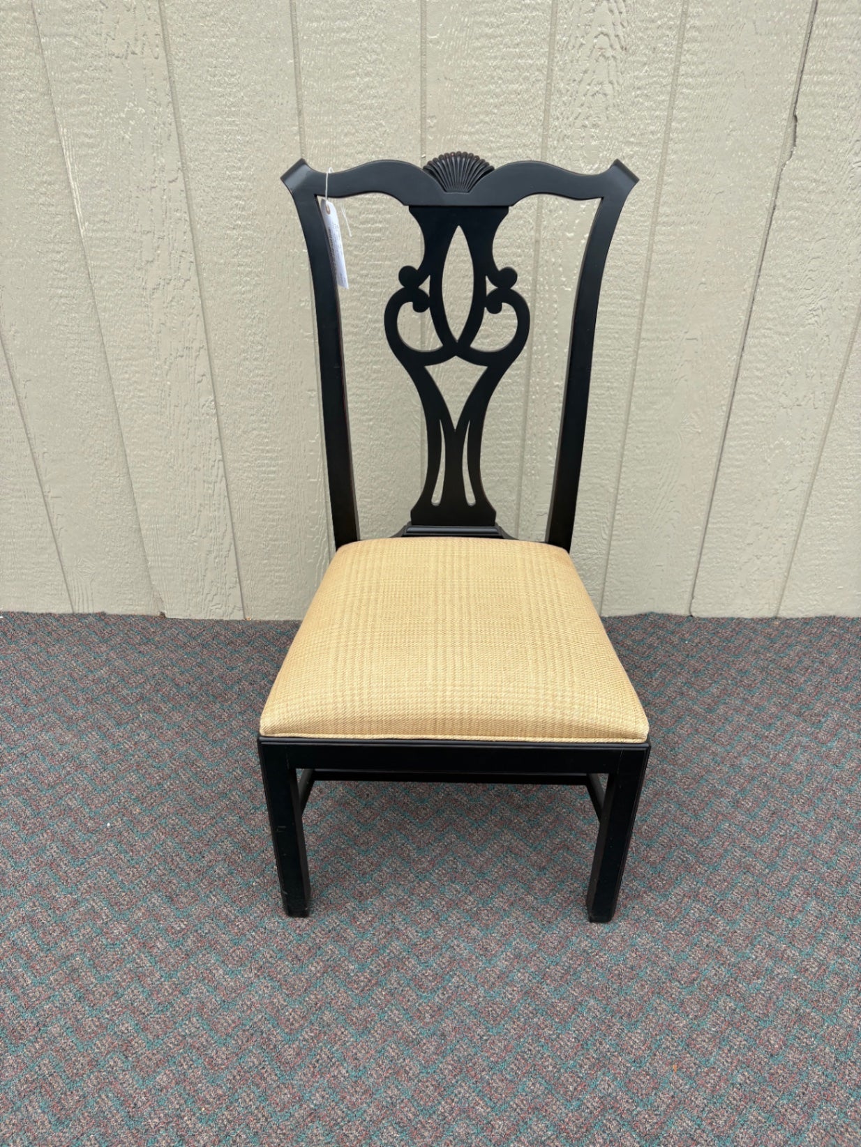 65676 Set of 4 Ethan Allen Dining Chairs, Chippendale Style, Black Finish
