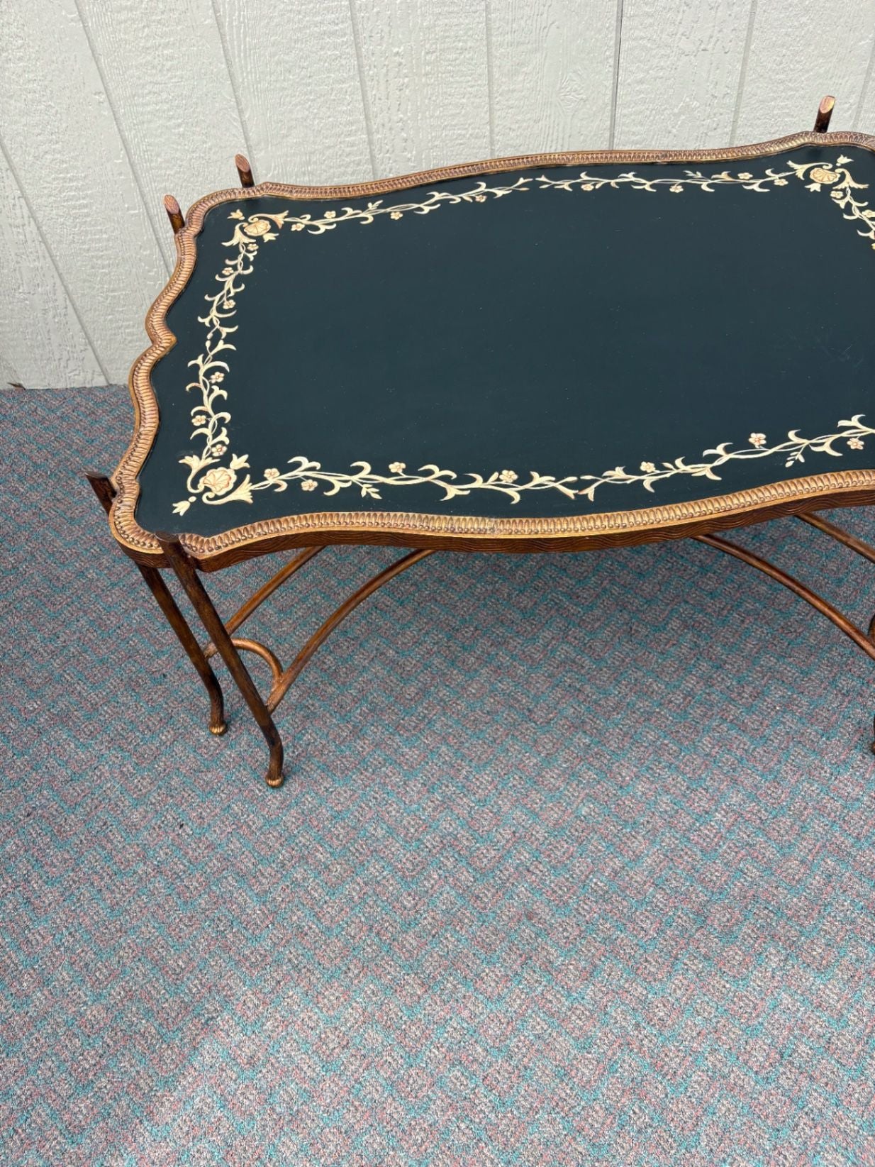 67617 Vintage French Style Coffee Table with Painted Floral Design