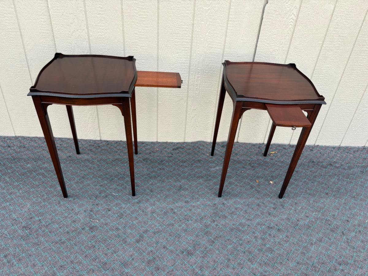 68160  Pair of Fine Arts Furniture Side Tables with Pull-Outs, Mahogany