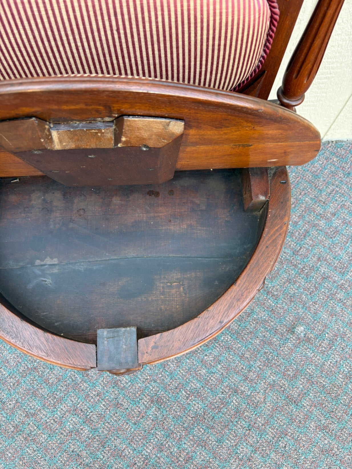 67841 Victorian Lift Seat Chair with Red Striped Upholstery