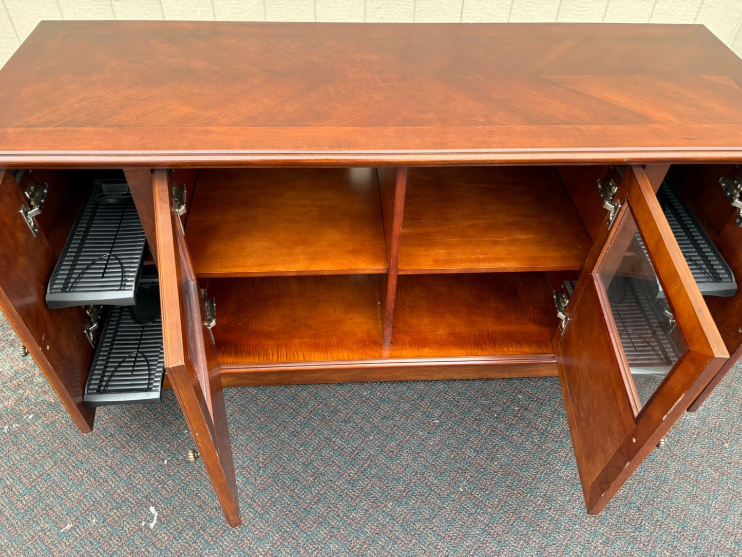 67472  Elegant Cherry Wood Television Cabinet with Glass Doors