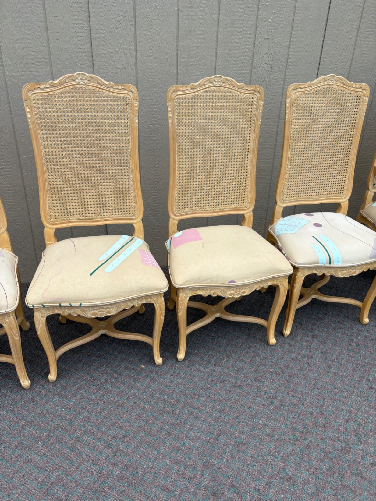 Set of 6 French Provincial Dining Chairs with Cane Backs