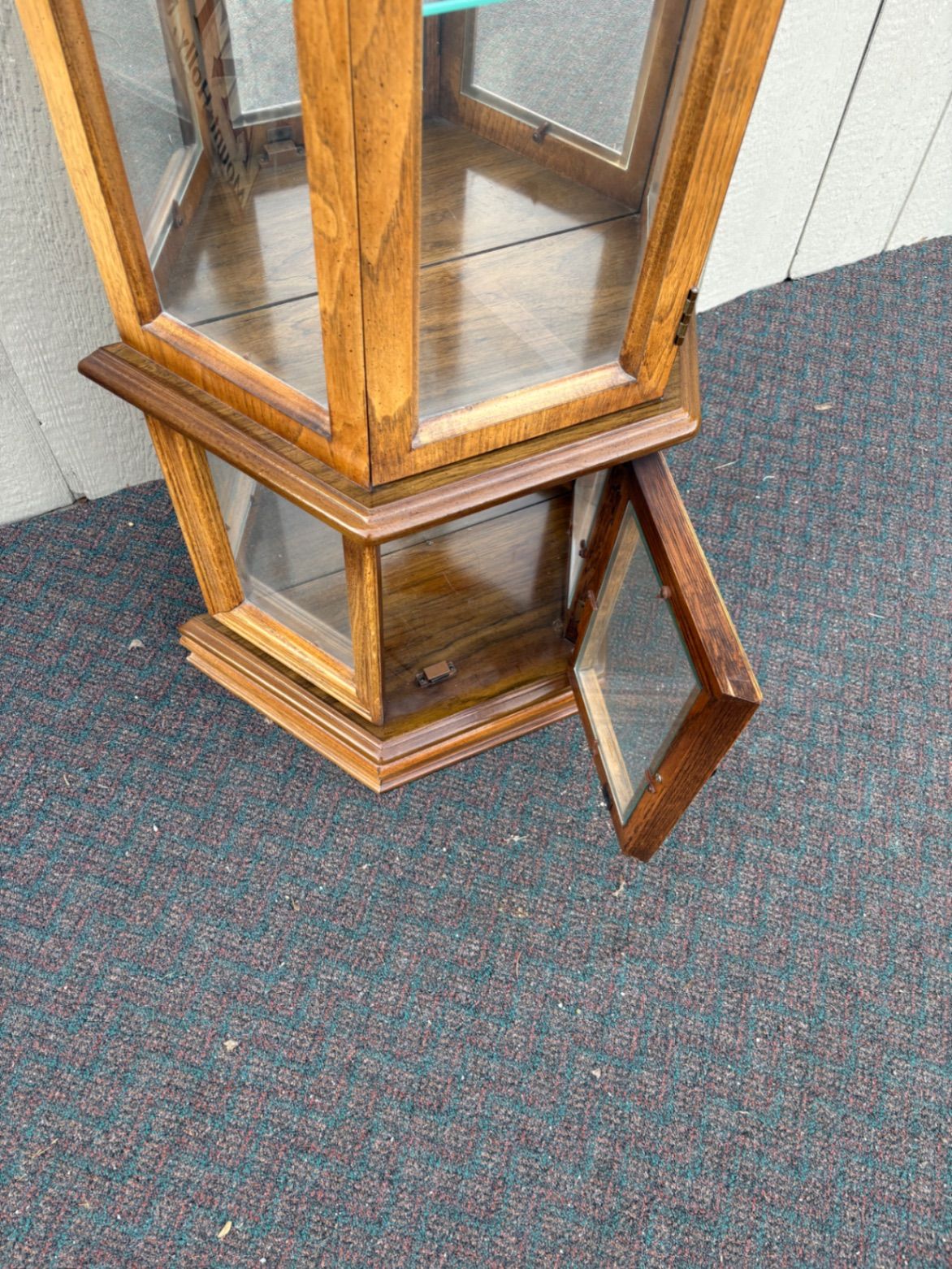 67440 Vintage Oak and Glass Pulaski Lighted Curio Cabinet